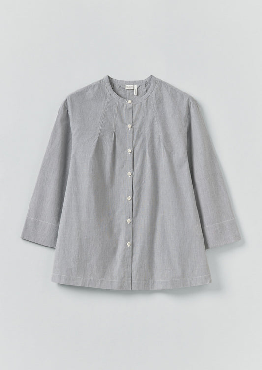 Camicia in cotone a righe sottili con cravatta | Ecru/Ardesia