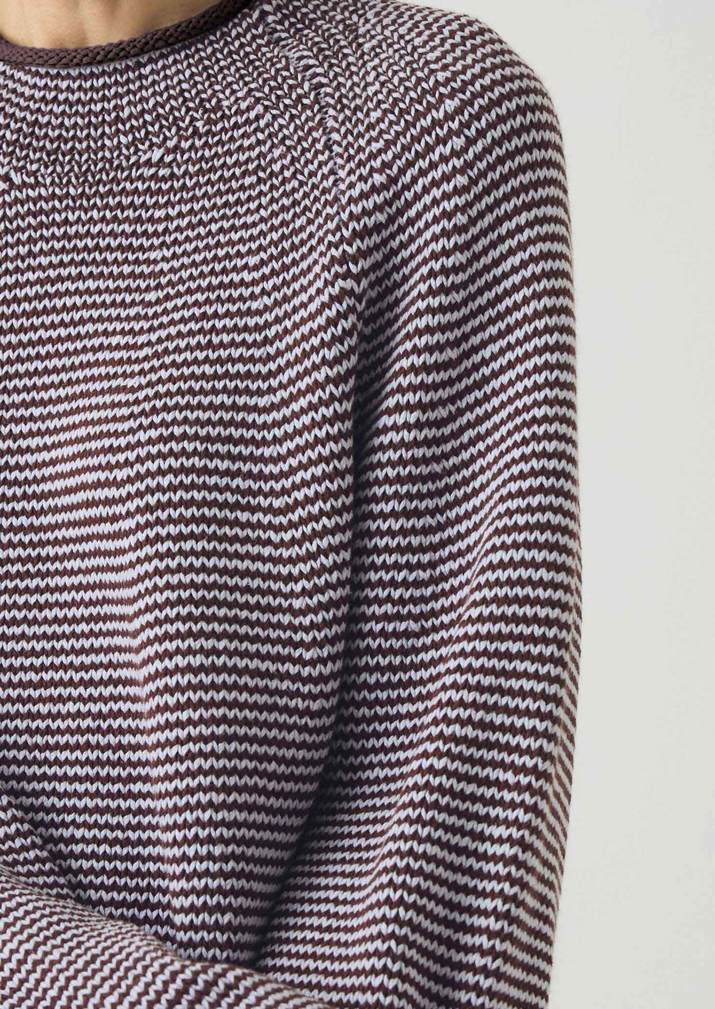 Maglione a righe in lino e cotone | Marrone ocra/pervinca