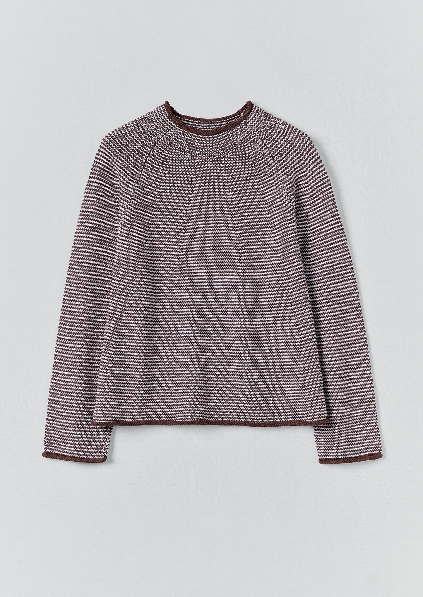 Maglione a righe in lino e cotone | Marrone ocra/pervinca