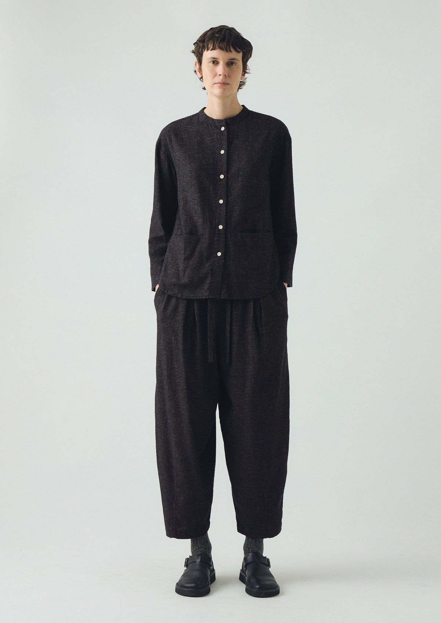Camicia a quadri in cotone e cashmere | Nero/Ecru