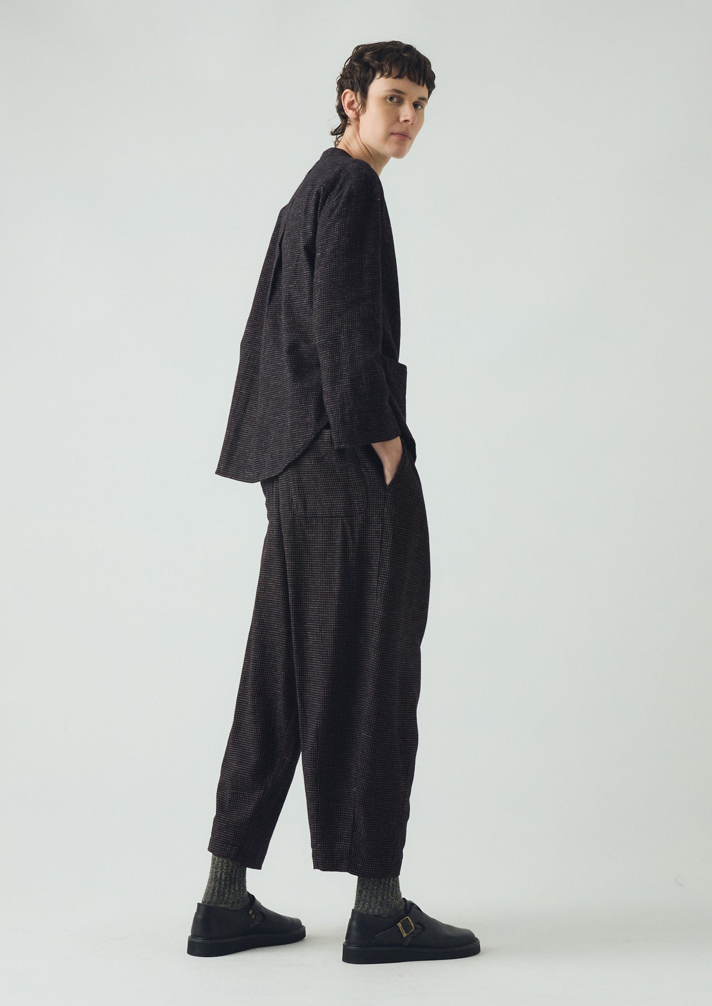 Camicia a quadri in cotone e cashmere | Nero/Ecru
