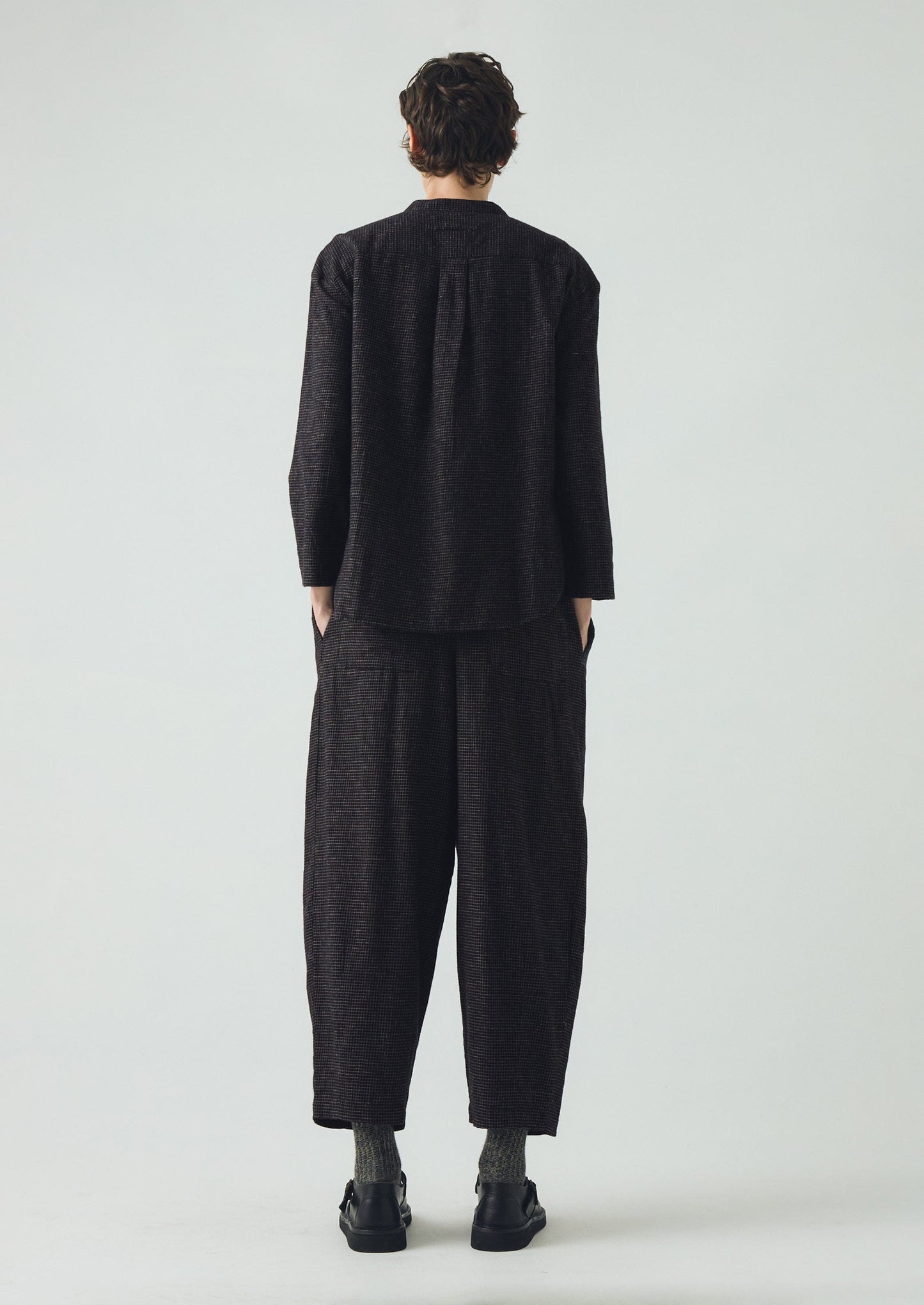 Camicia a quadri in cotone e cashmere | Nero/Ecru