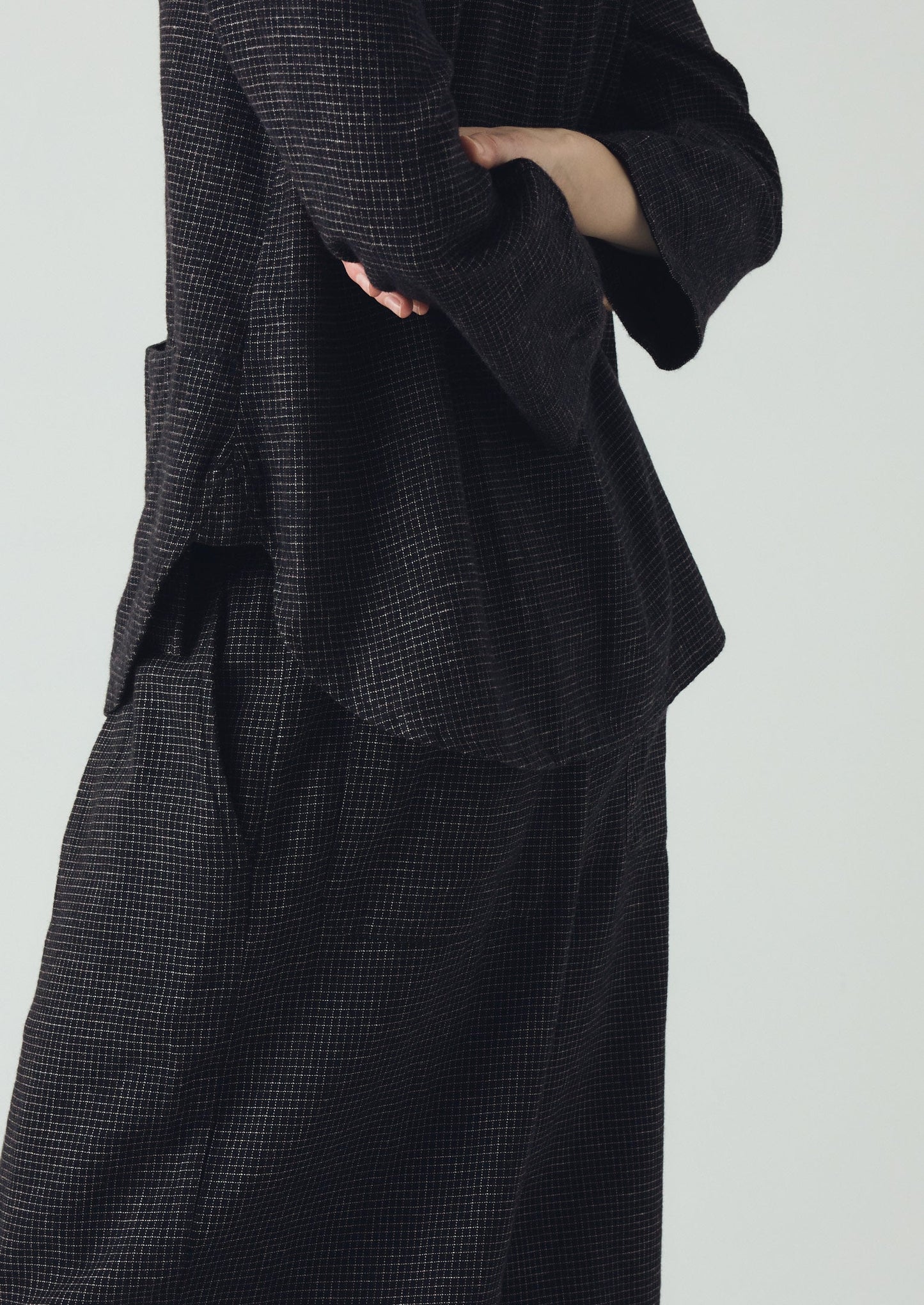 Camicia a quadri in cotone e cashmere | Nero/Ecru