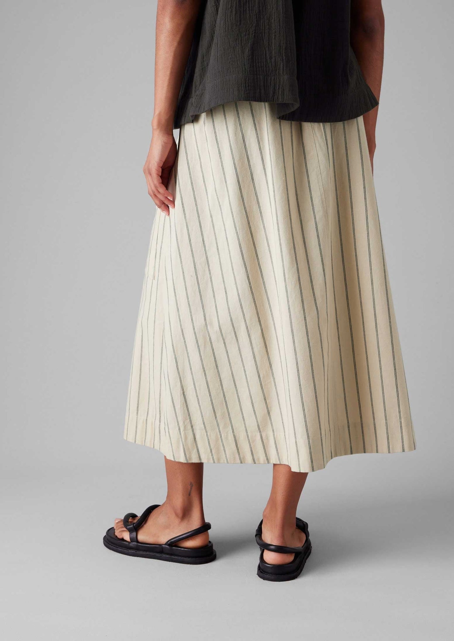 Gonna a righe in cotone con tasche applicate | Tessuto da vela