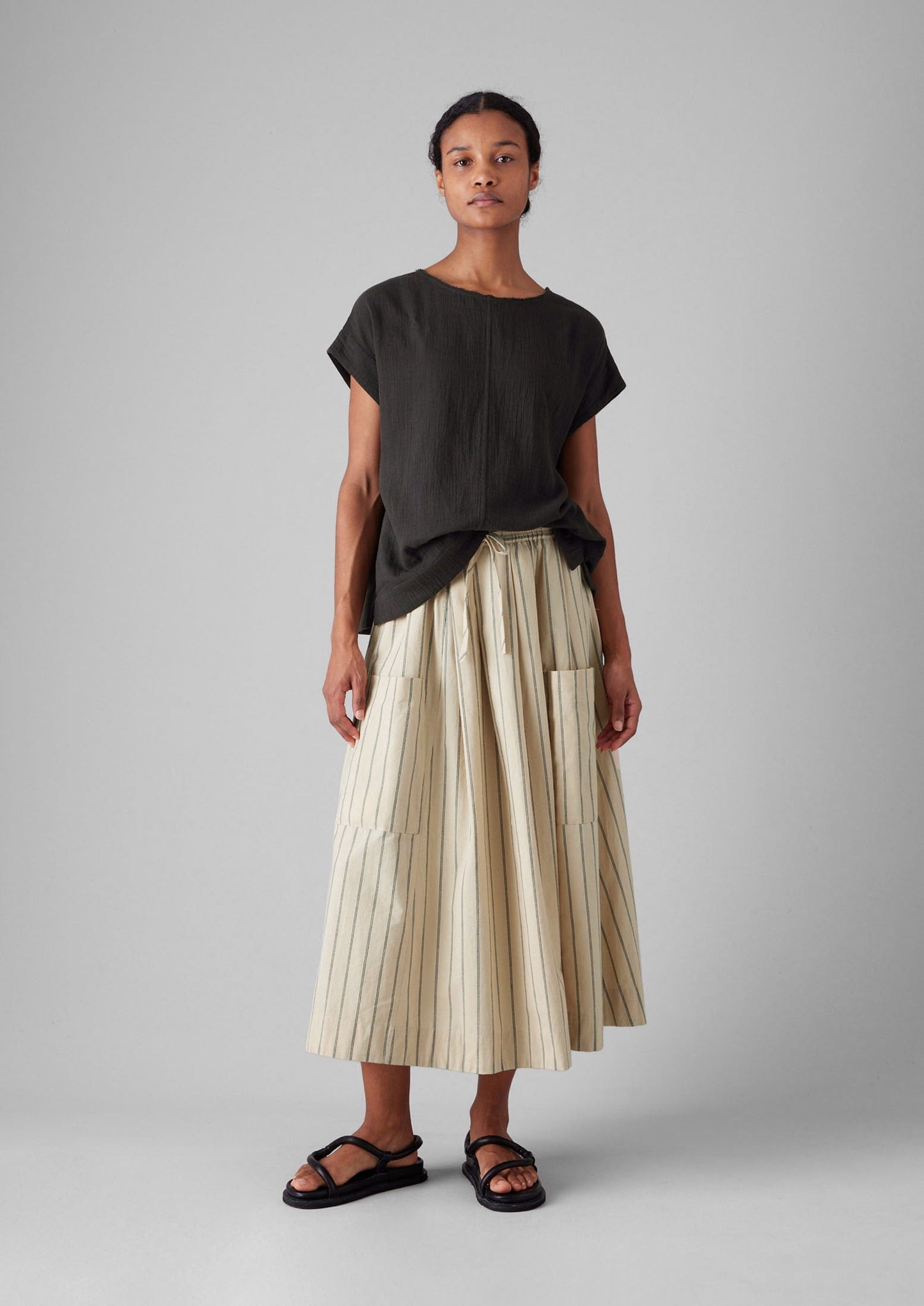 Gonna a righe in cotone con tasche applicate | Tessuto da vela