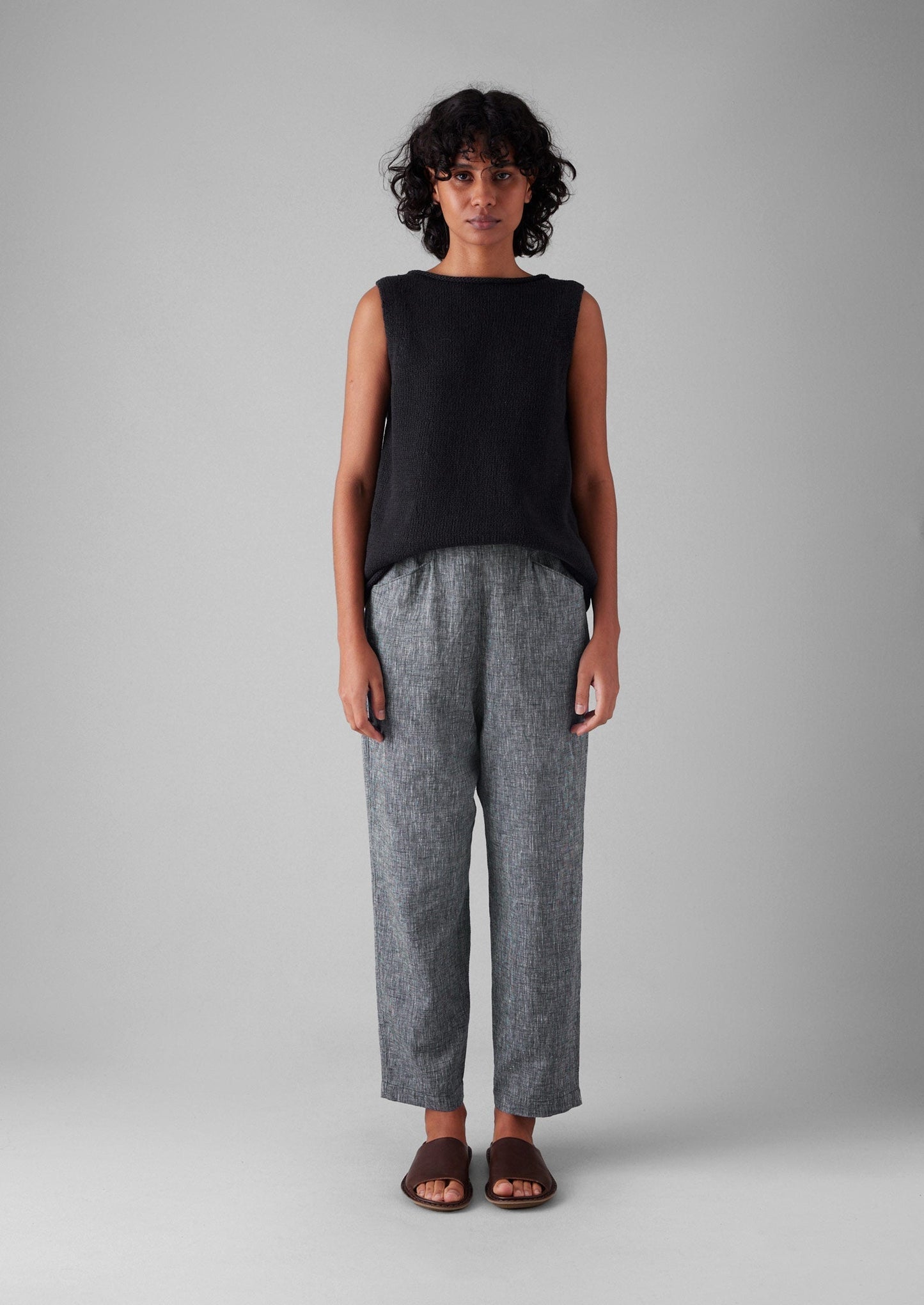 Pantaloni in lino e cotone inciso Alix | Blu melange
