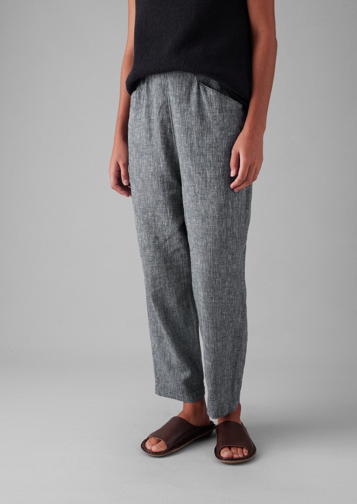 Pantaloni in lino e cotone inciso Alix | Blu melange