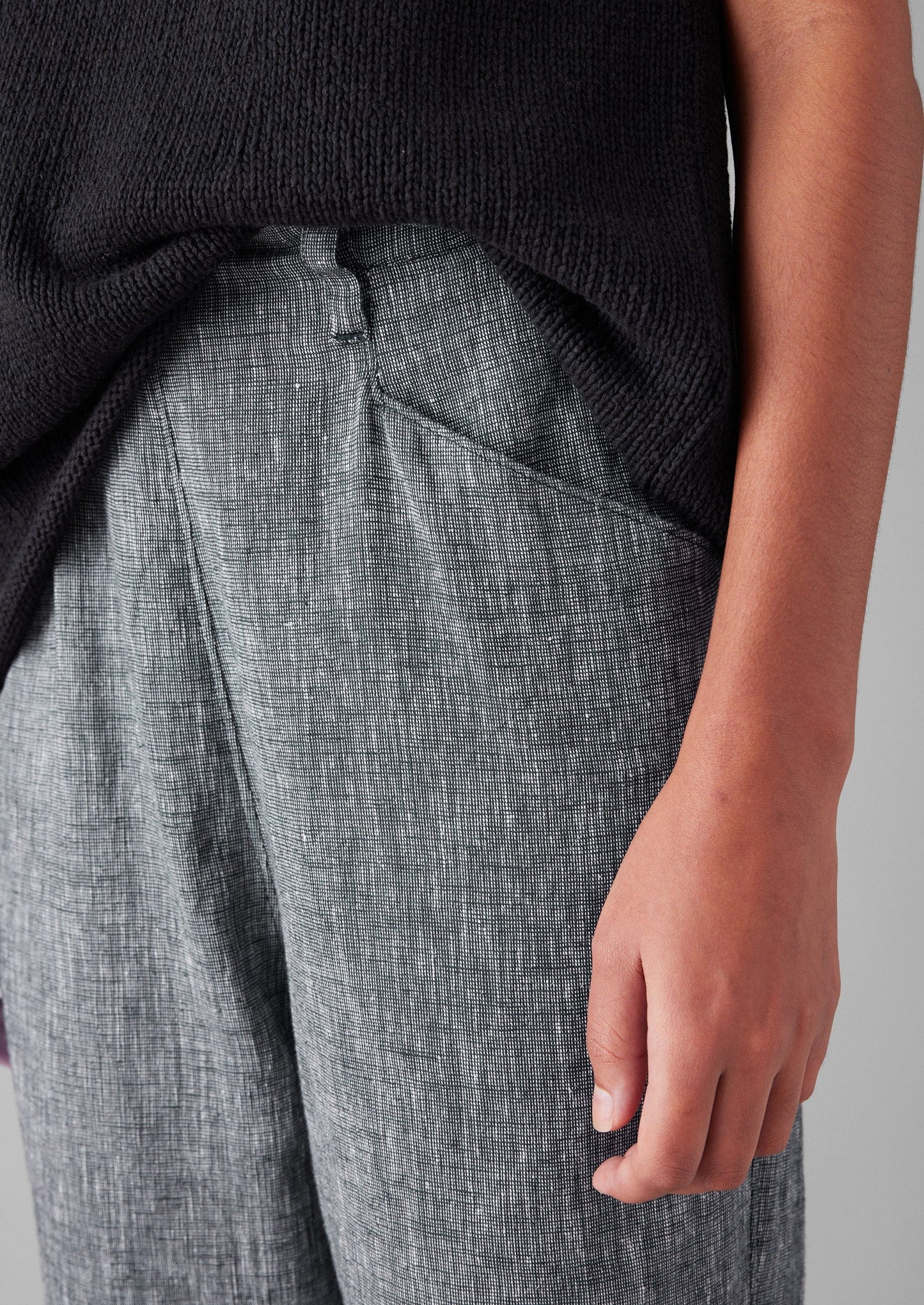 Pantaloni in lino e cotone inciso Alix | Blu melange