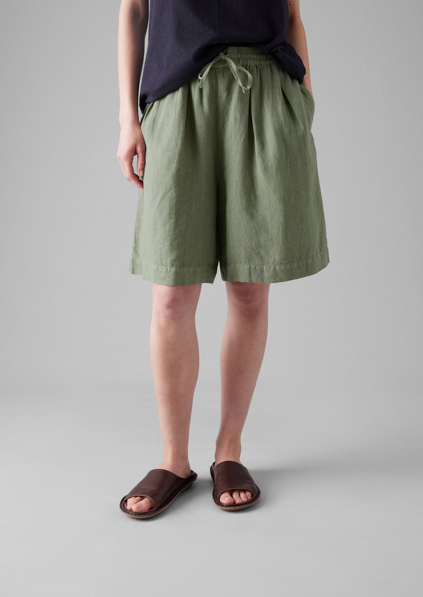 Pantaloncini con coulisse tinti in capo | Salvia chiara