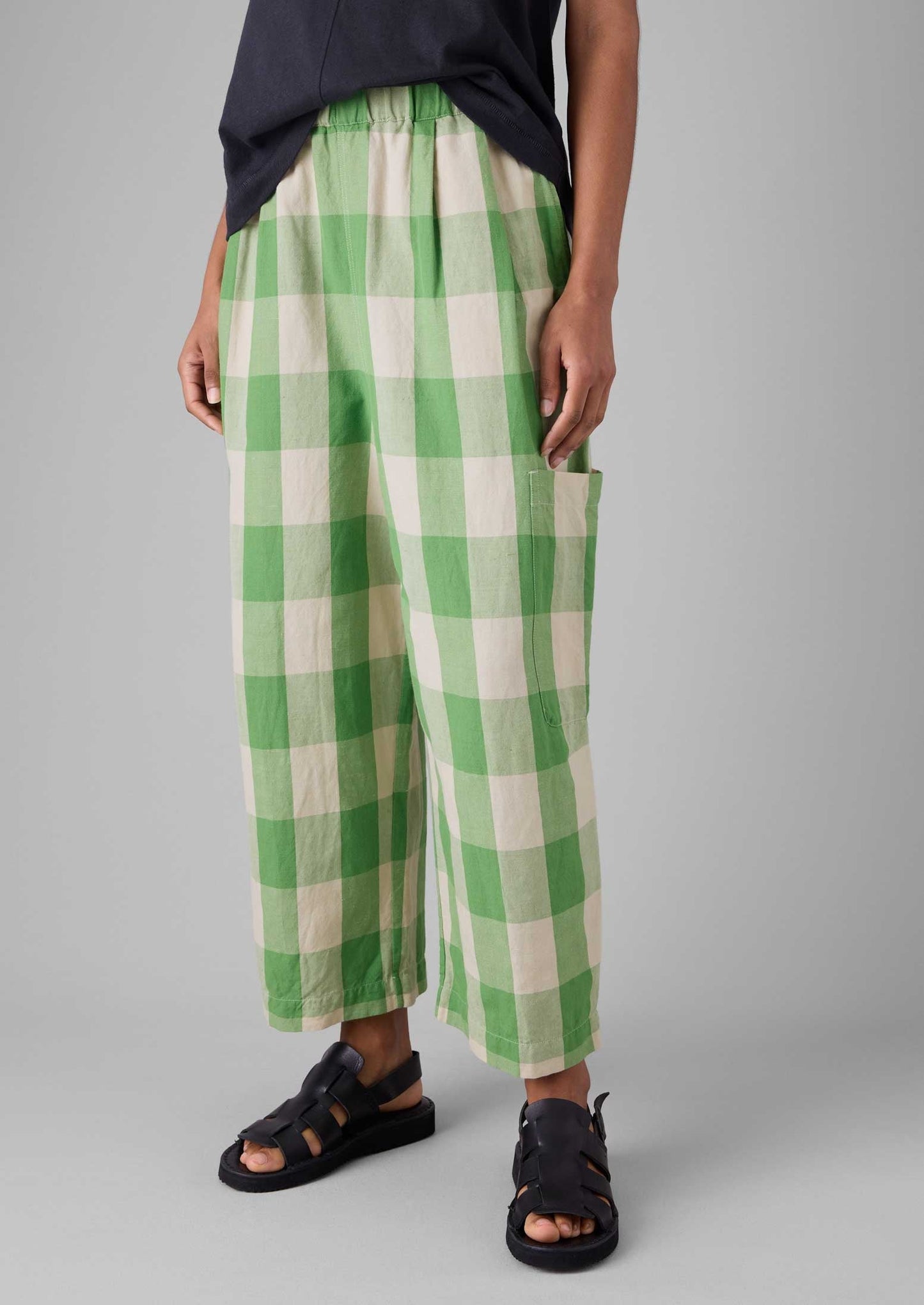 Pantaloni in lino e cotone a quadretti | Verde prato/Carne