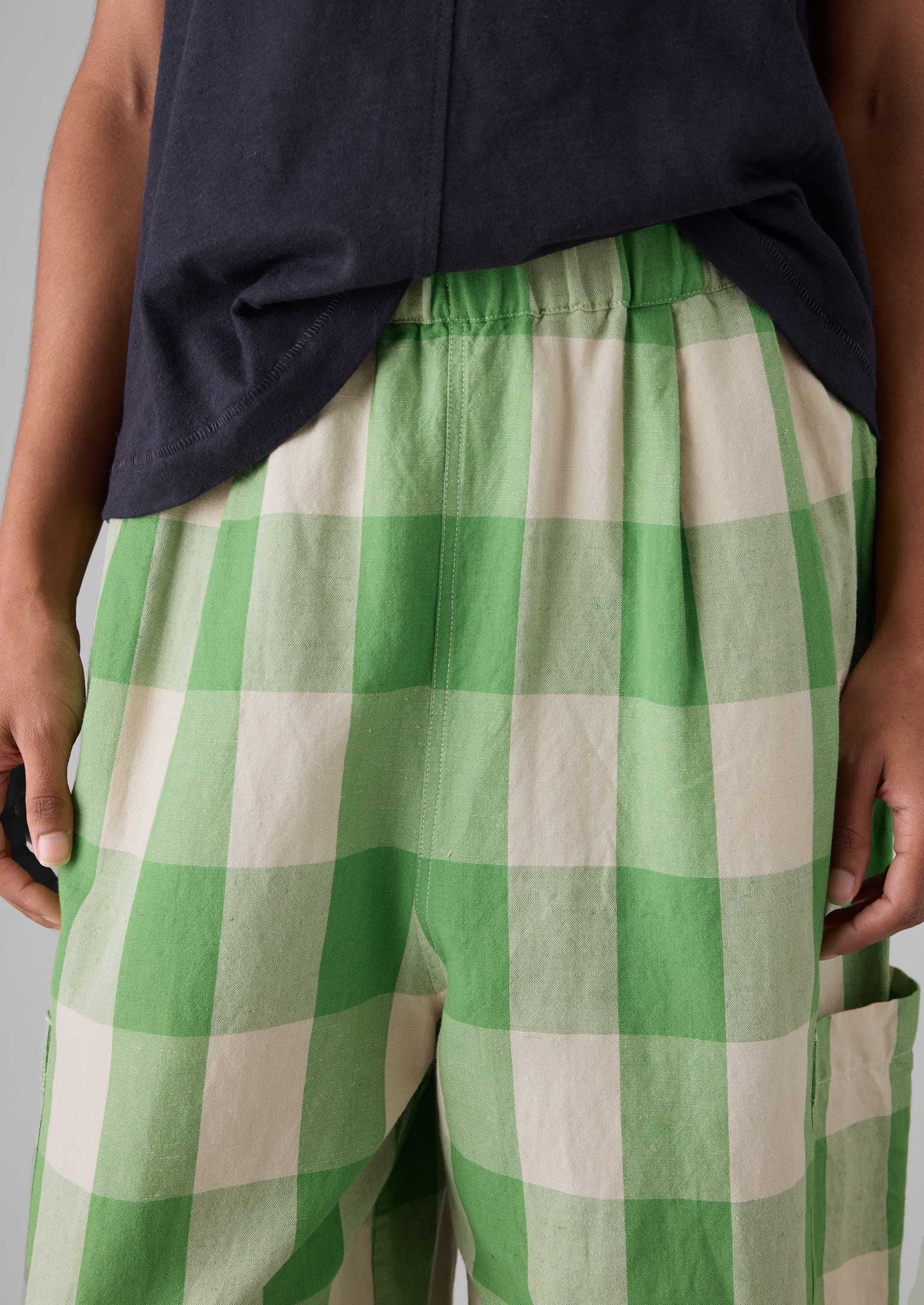 Pantaloni in lino e cotone a quadretti | Verde prato/Carne
