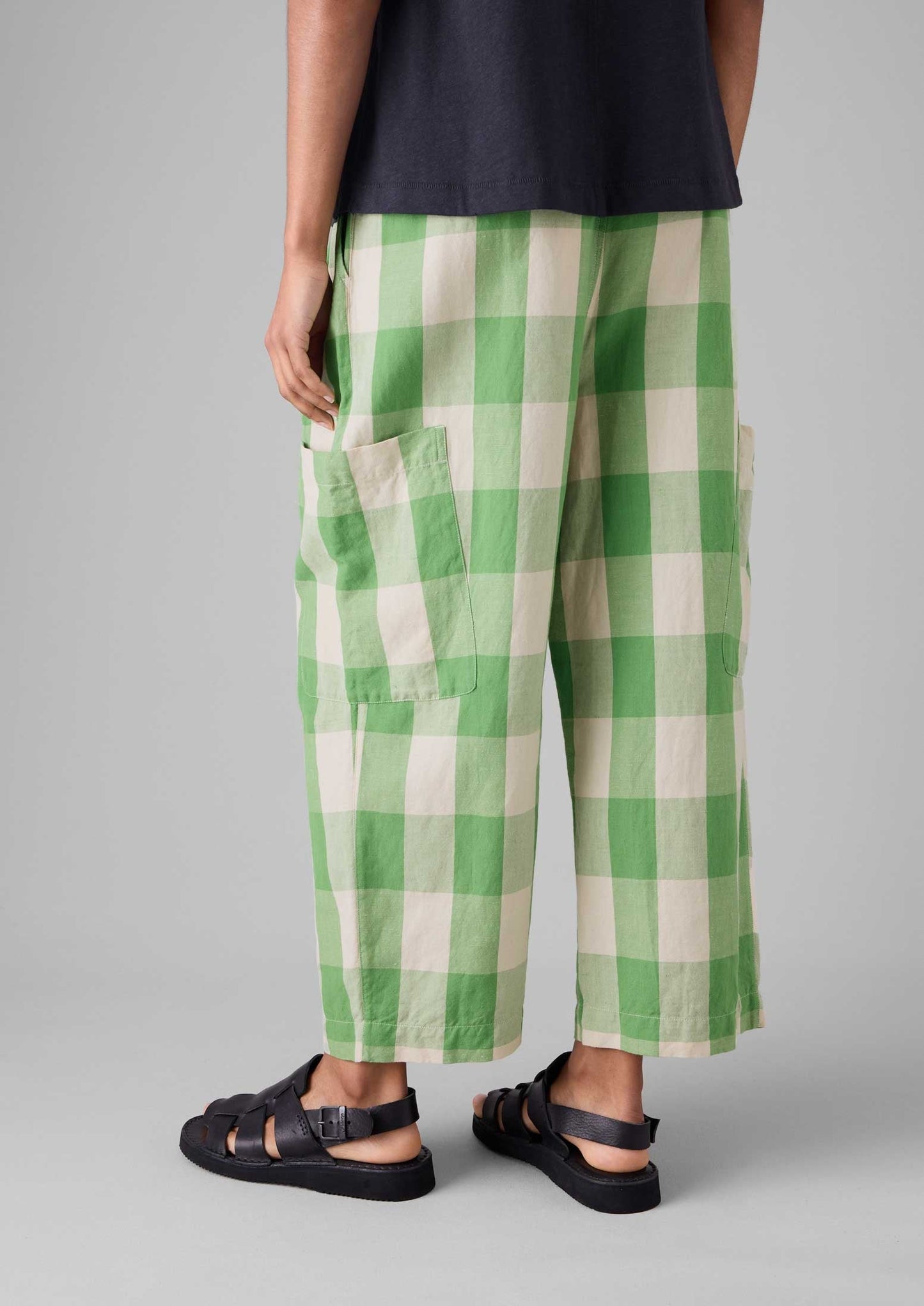 Pantaloni in lino e cotone a quadretti | Verde prato/Carne