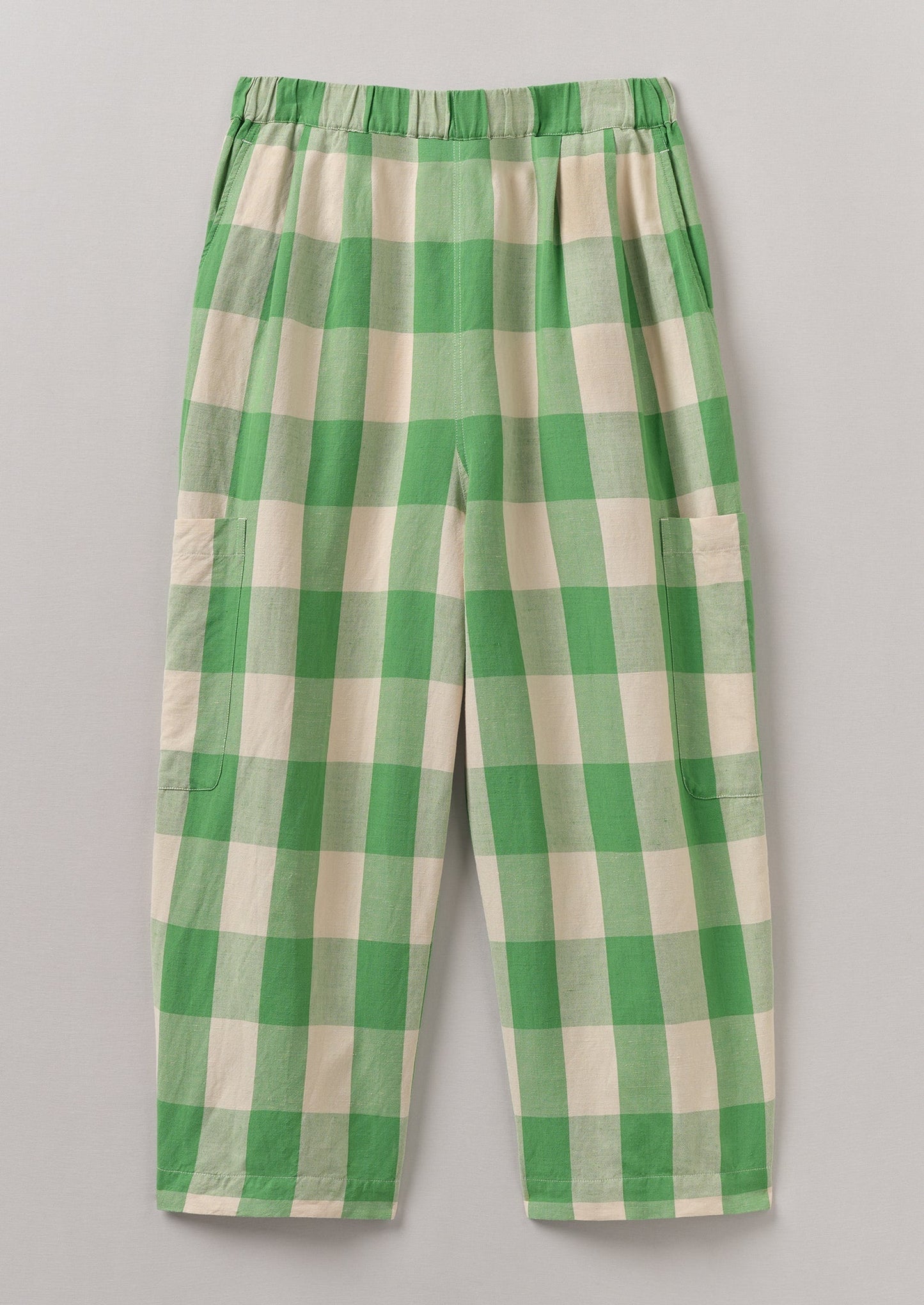 Pantaloni in lino e cotone a quadretti | Verde prato/Carne