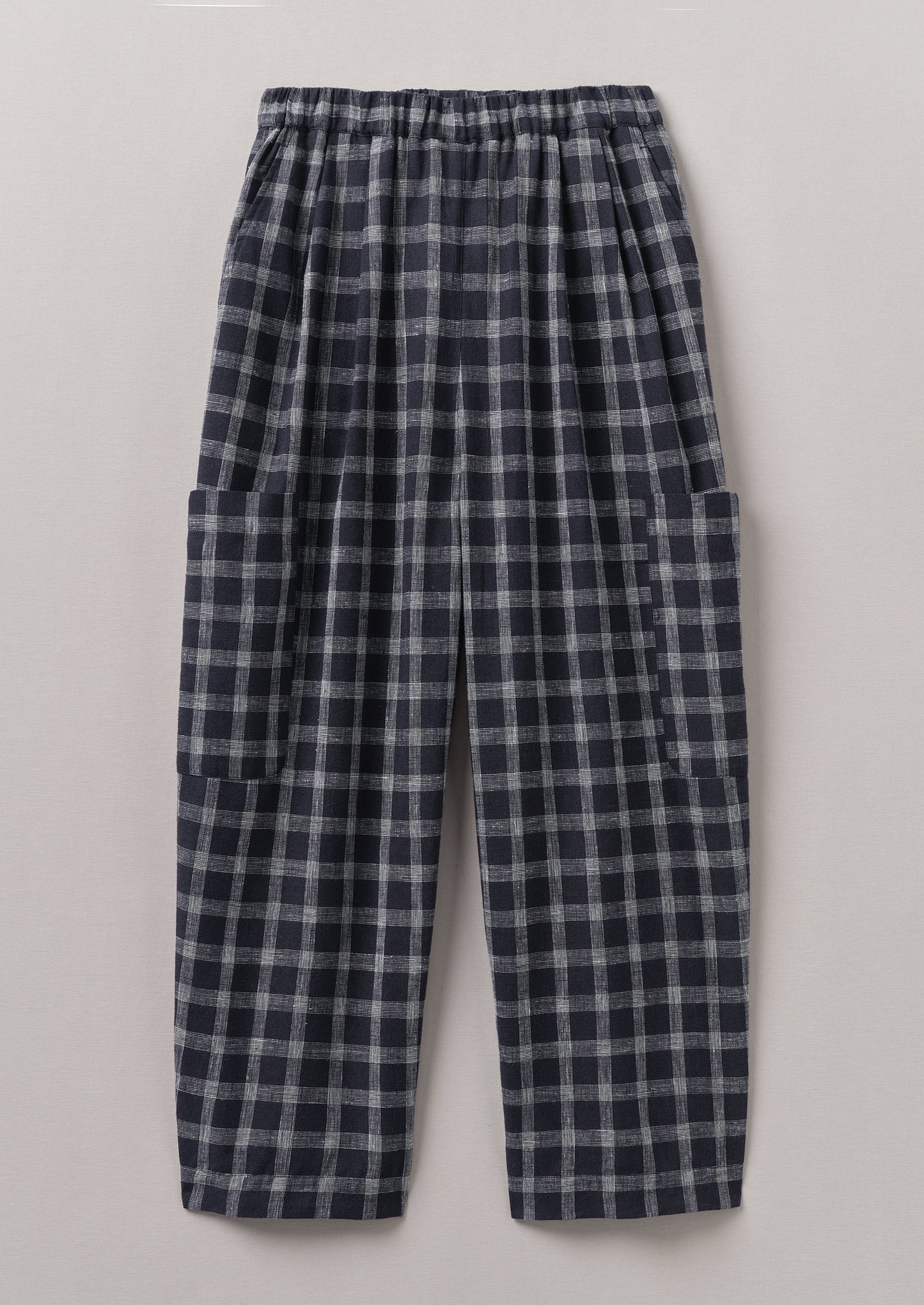 Pantaloni a quadri in cotone e lino con tasche applicate | Ardesia