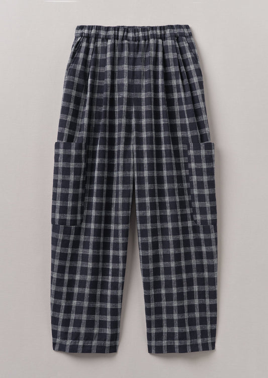 Pantaloni a quadri in cotone e lino con tasche applicate | Ardesia