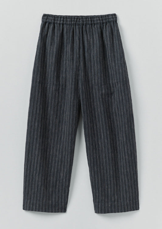 Pantaloni a gamba a botte in lino e cotone a righe | Blu ombra/Nero