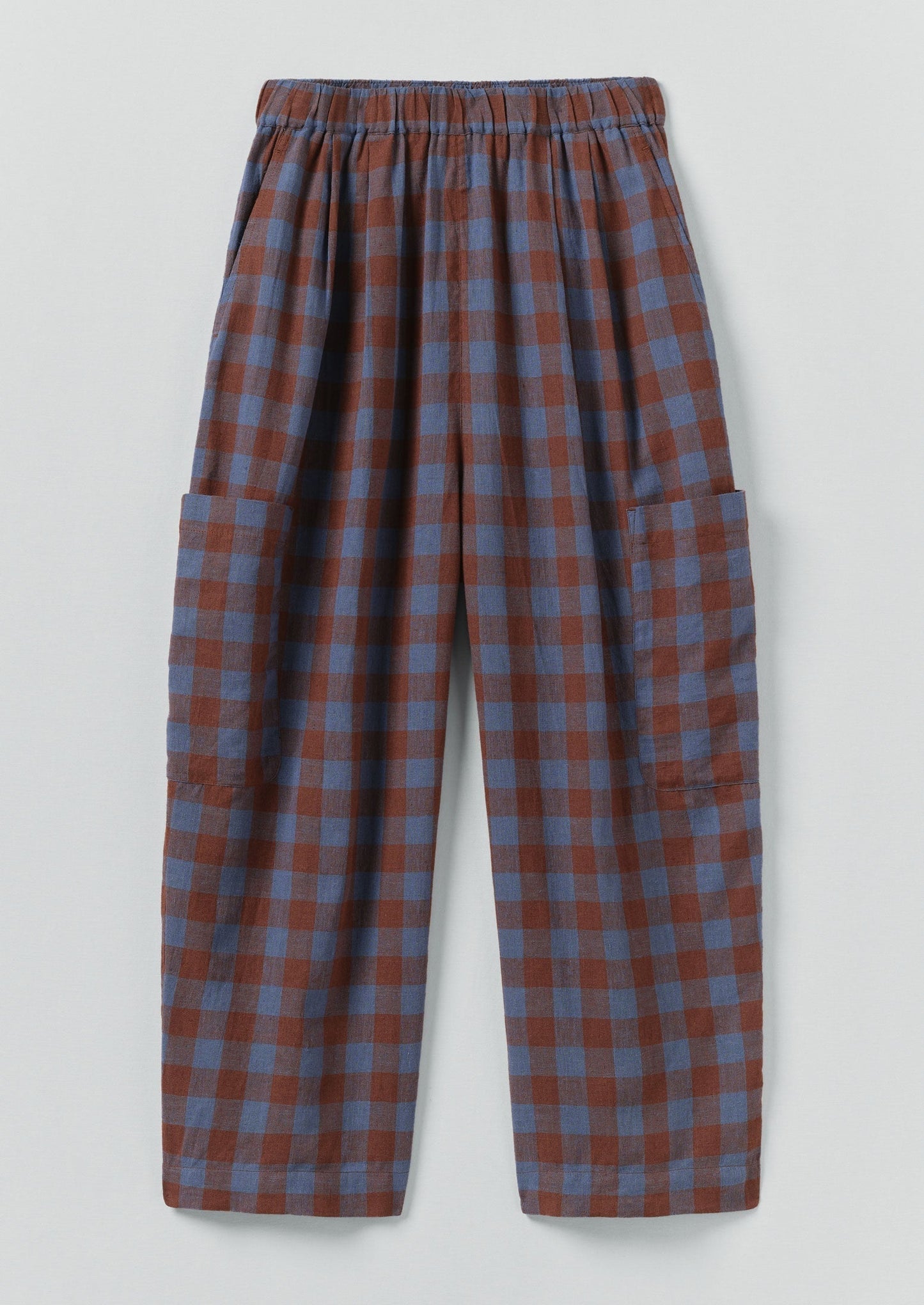 Pantaloni in lino e cotone a quadri minerali | Marrone ocra/Fiordaliso scuro