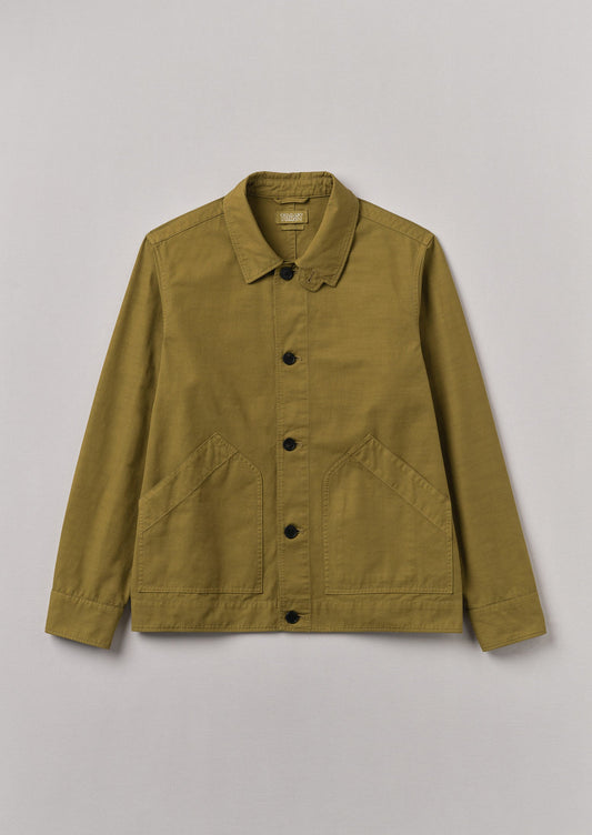 Giacca coach in cotone biologico con tasca applicata | Verde oliva caldo