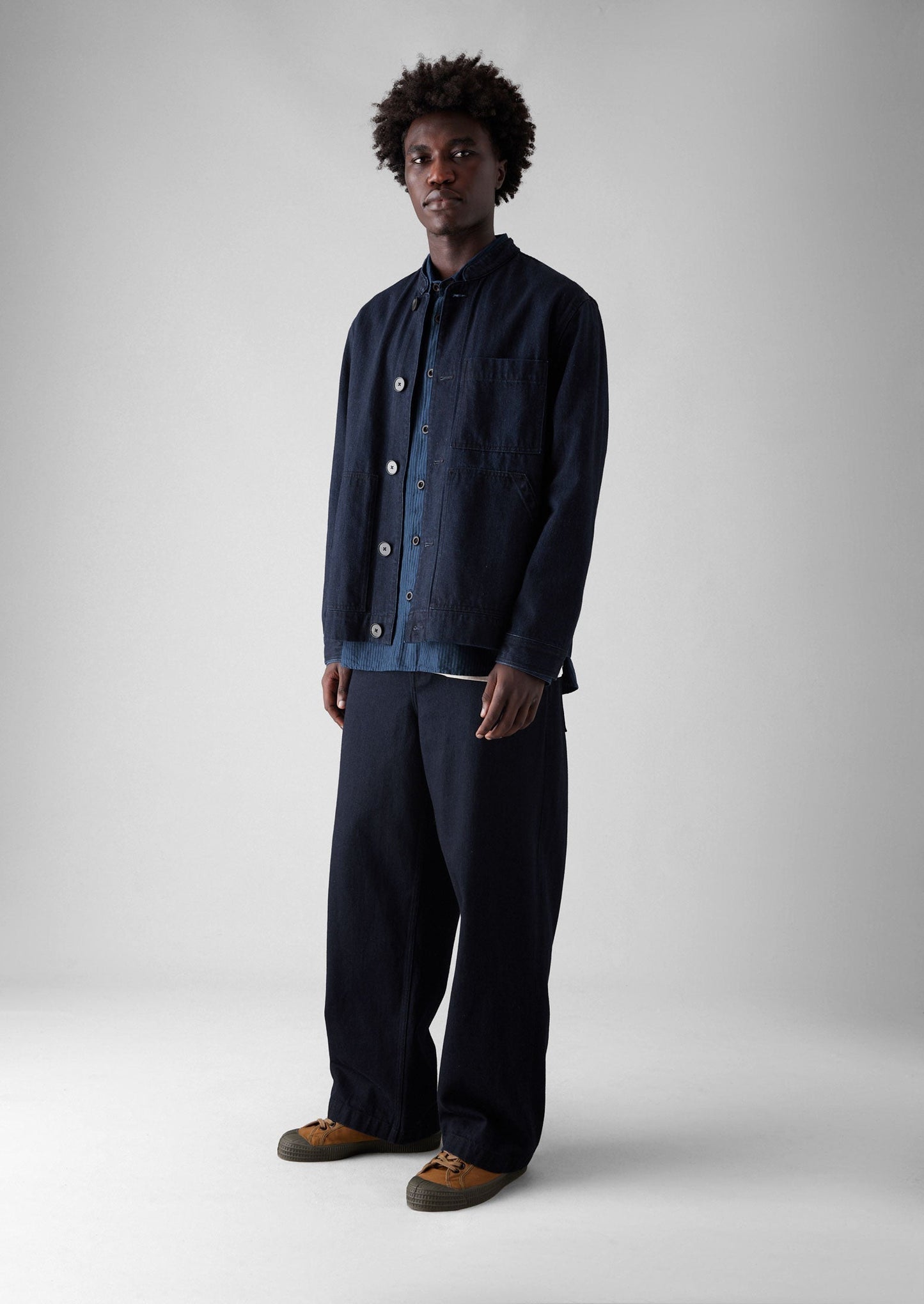 Giacca in denim giapponese con collo alto | Indaco