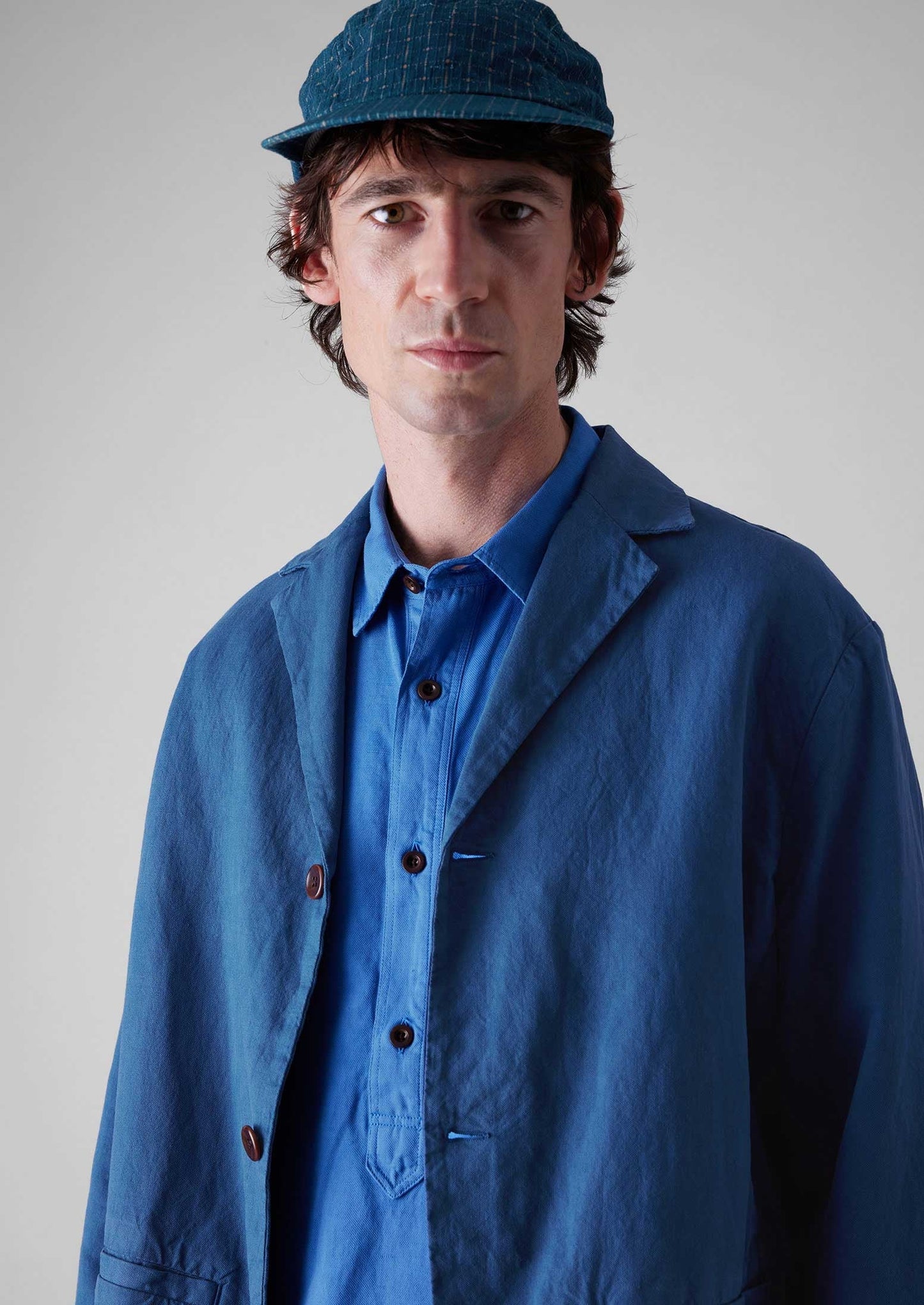 Blazer in cotone e lino con spacchi alti | Indaco lavato