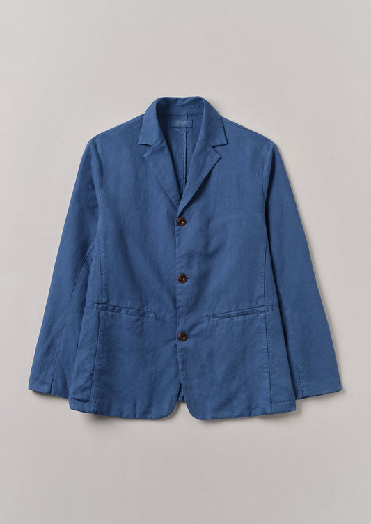 Blazer in cotone e lino con spacchi alti | Indaco lavato