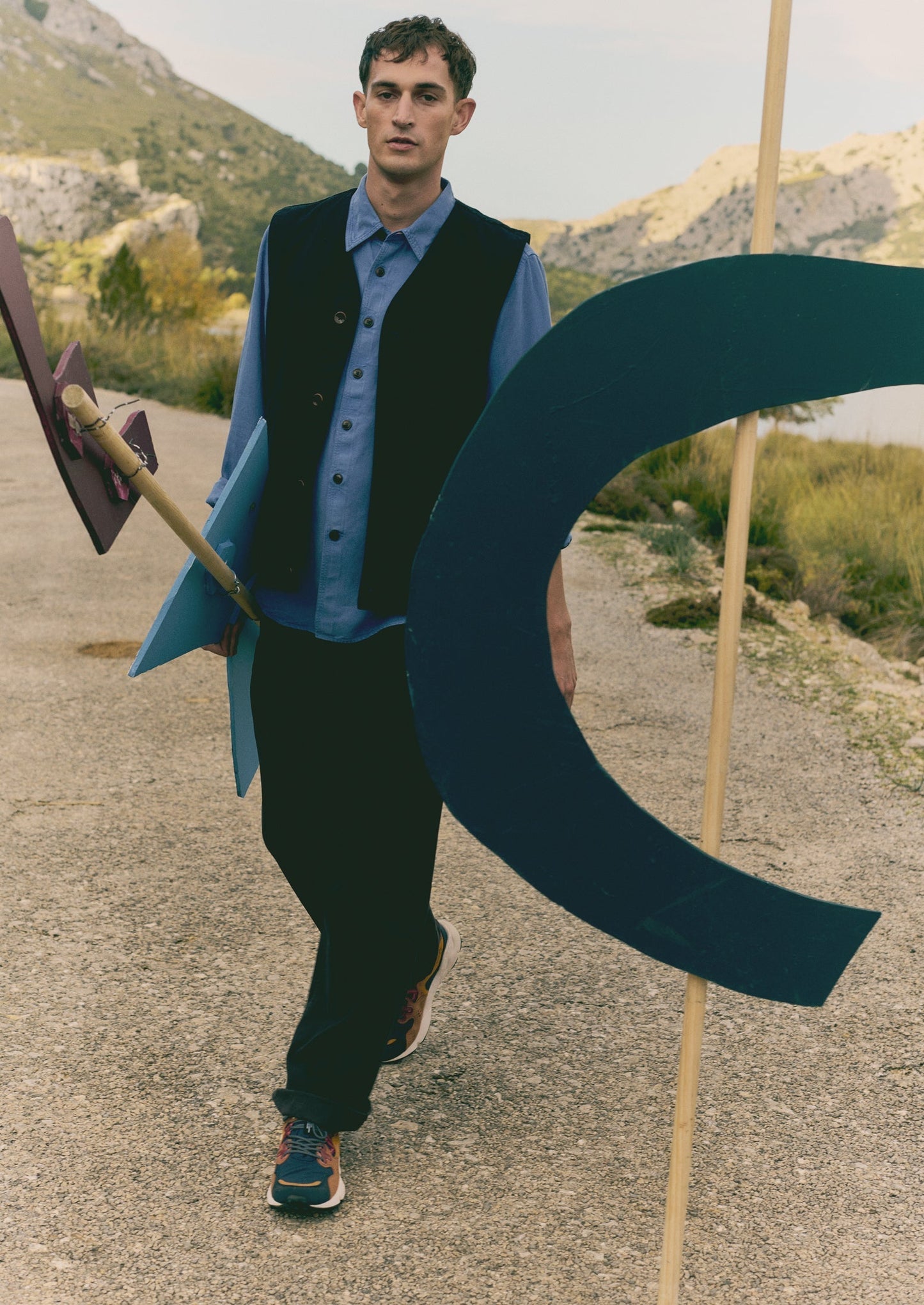Gilet in tela di cotone tinto in capo | Blu navy