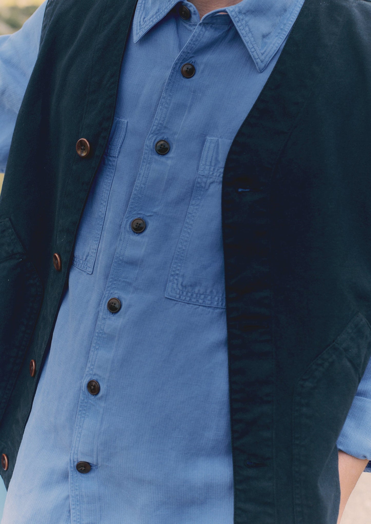 Gilet in tela di cotone tinto in capo | Blu navy