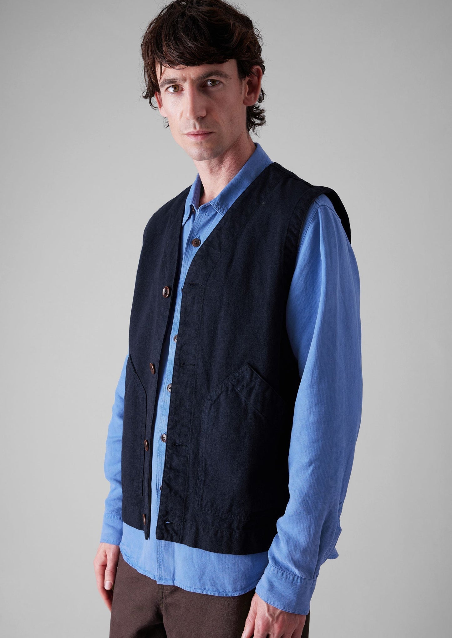 Gilet in tela di cotone tinto in capo | Blu navy