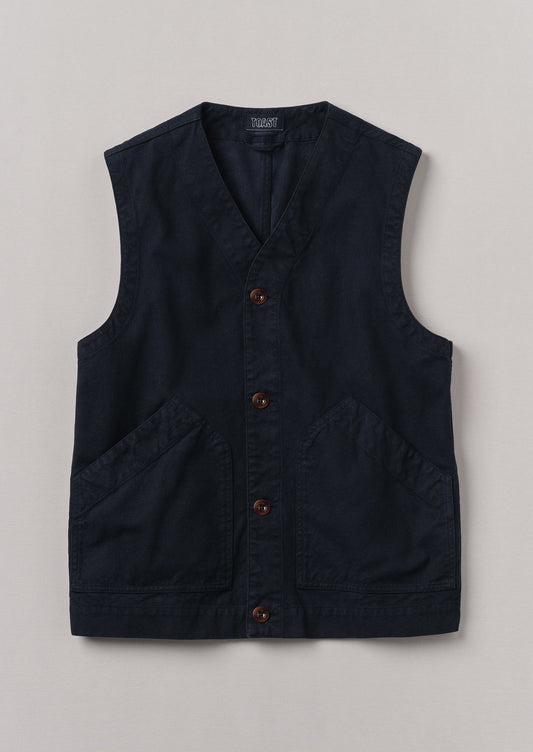 Gilet in tela di cotone tinto in capo | Blu navy