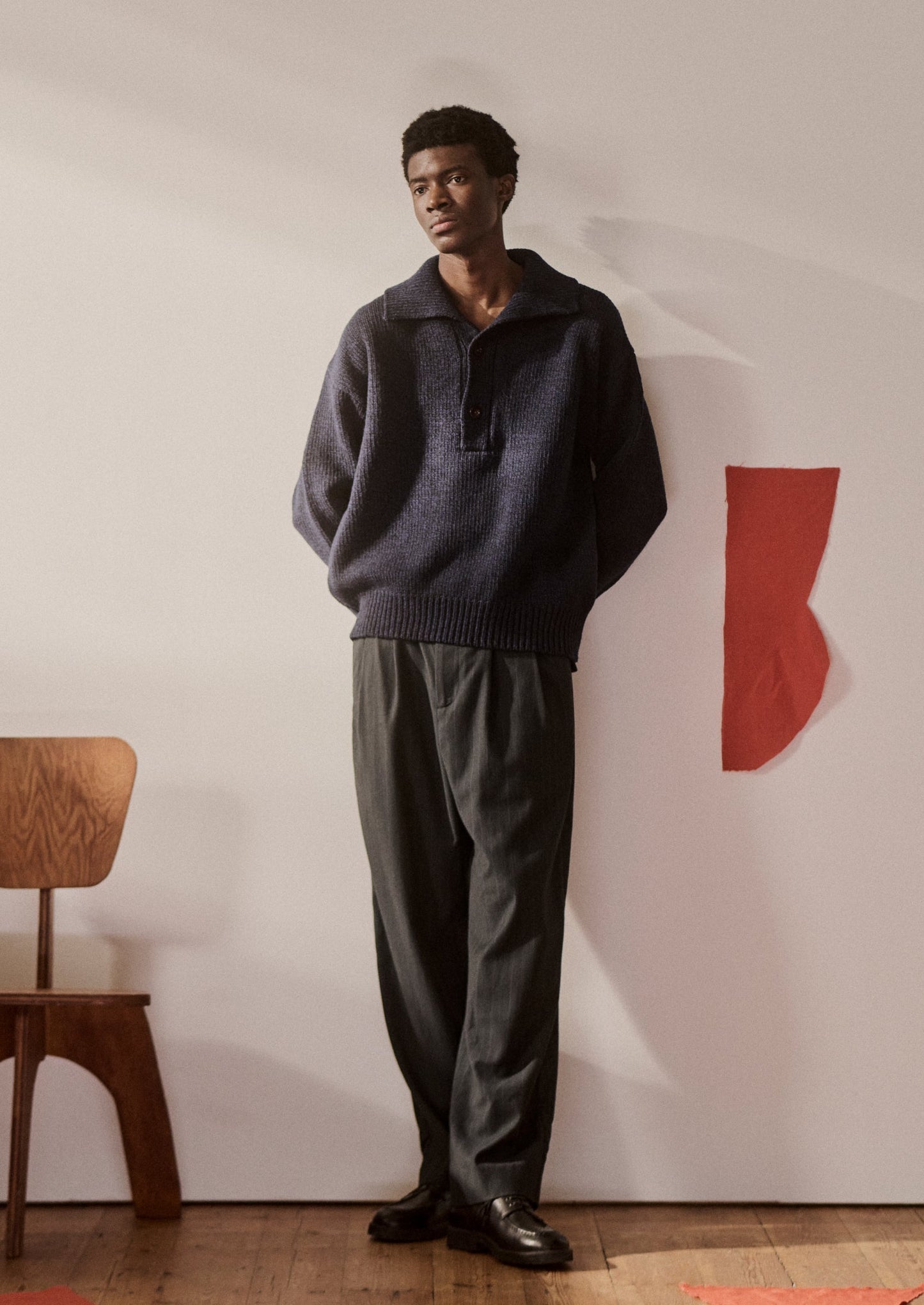 Maglione in lana con mezza patta | Blu navy melange