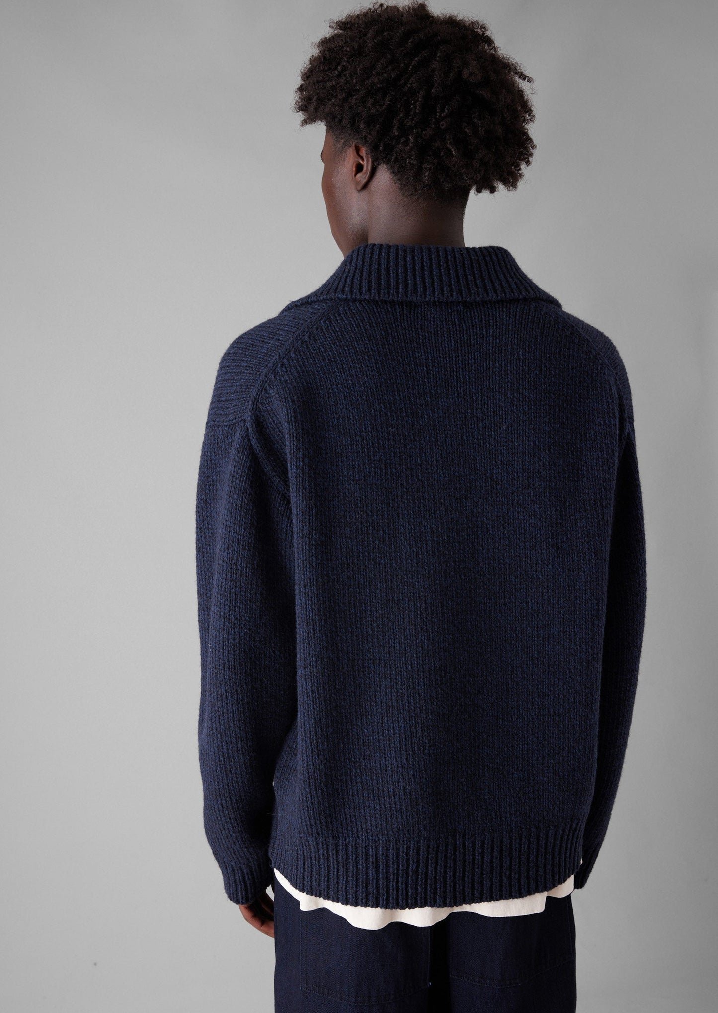 Maglione in lana con mezza patta | Blu navy melange