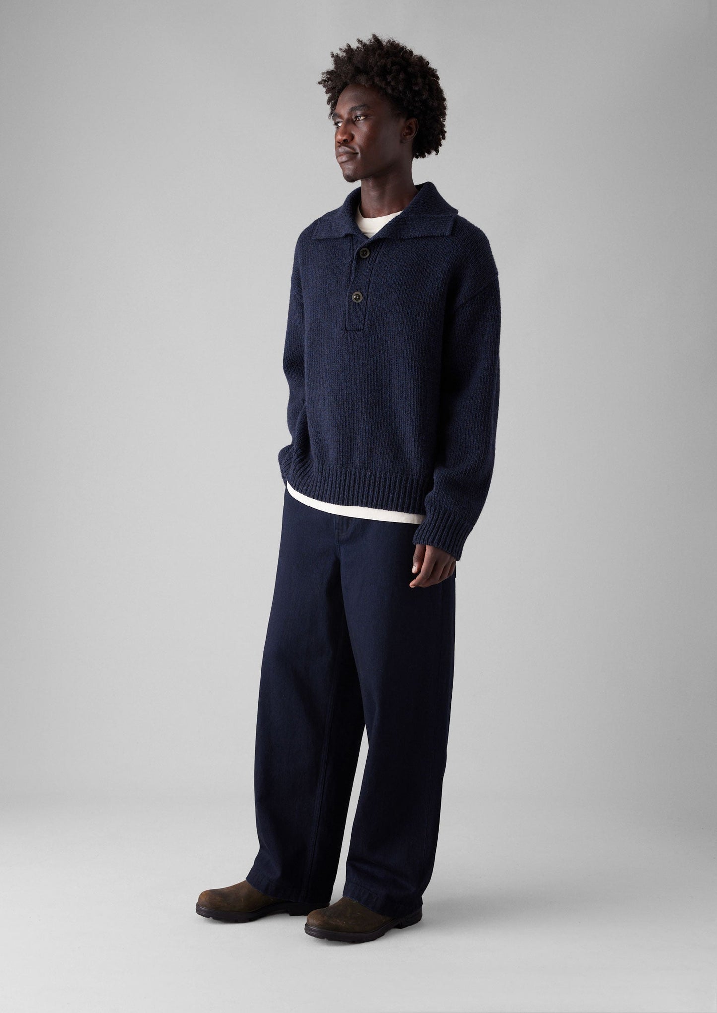 Maglione in lana con mezza patta | Blu navy melange