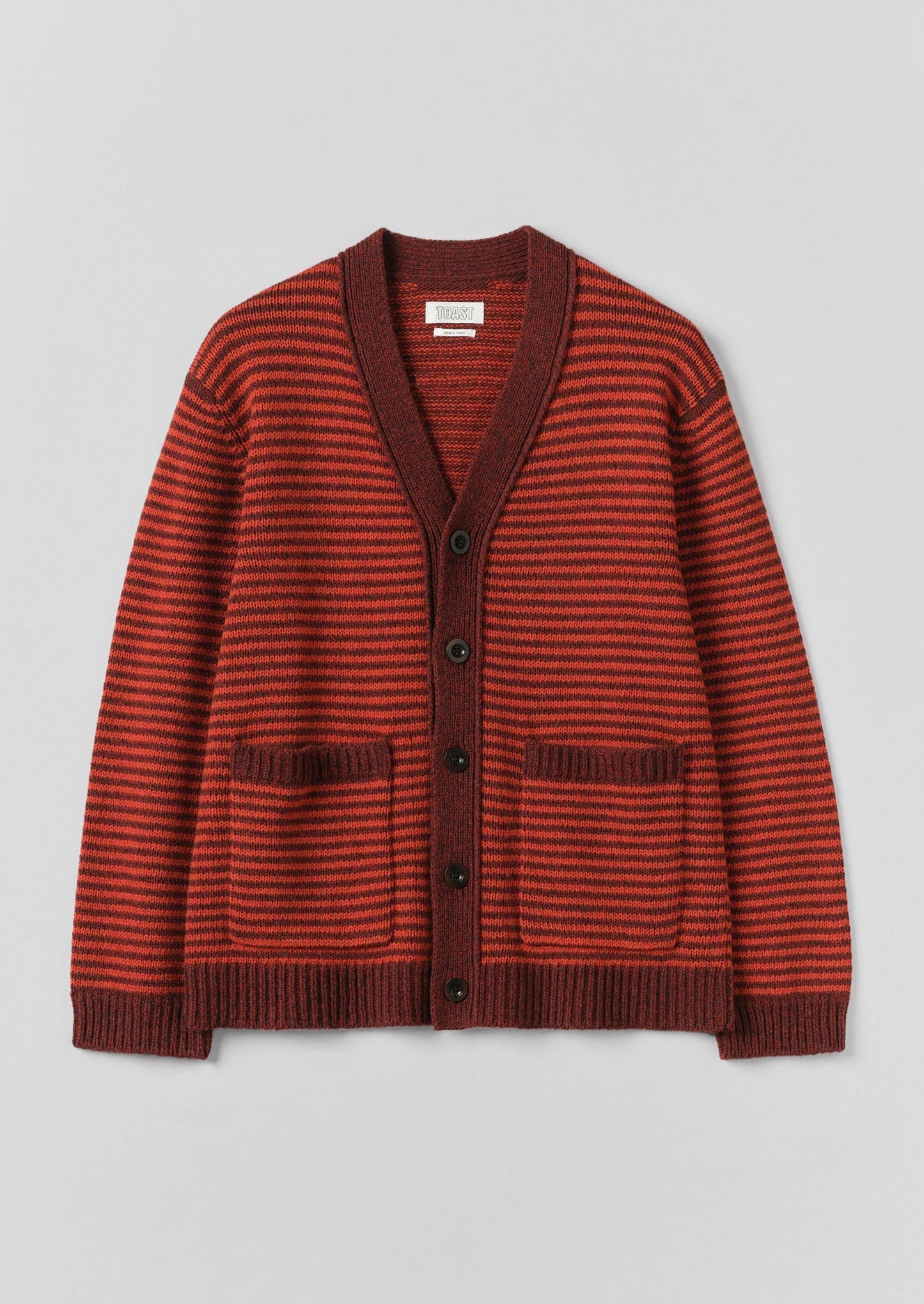Cardigan in lana a righe | Rosso cardinale/prugna