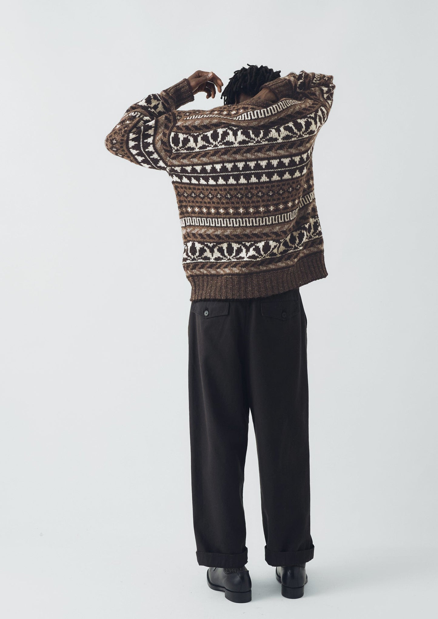 Maglione in lana Shetland con motivo jacquard grafico | Naturale/Multicolore