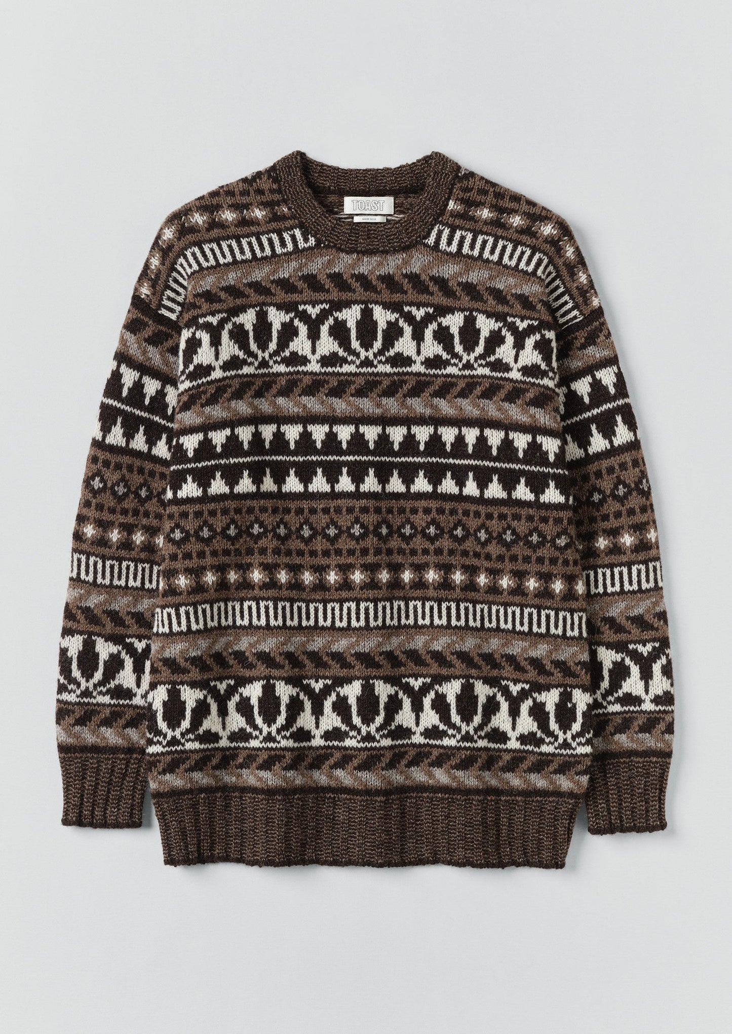 Maglione in lana Shetland con motivo jacquard grafico | Naturale/Multicolore