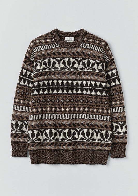 Maglione in lana Shetland con motivo jacquard grafico | Naturale/Multicolore