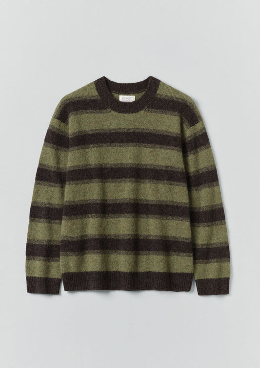 Maglione a righe in lana di alpaca | Verde corteccia/fogliame