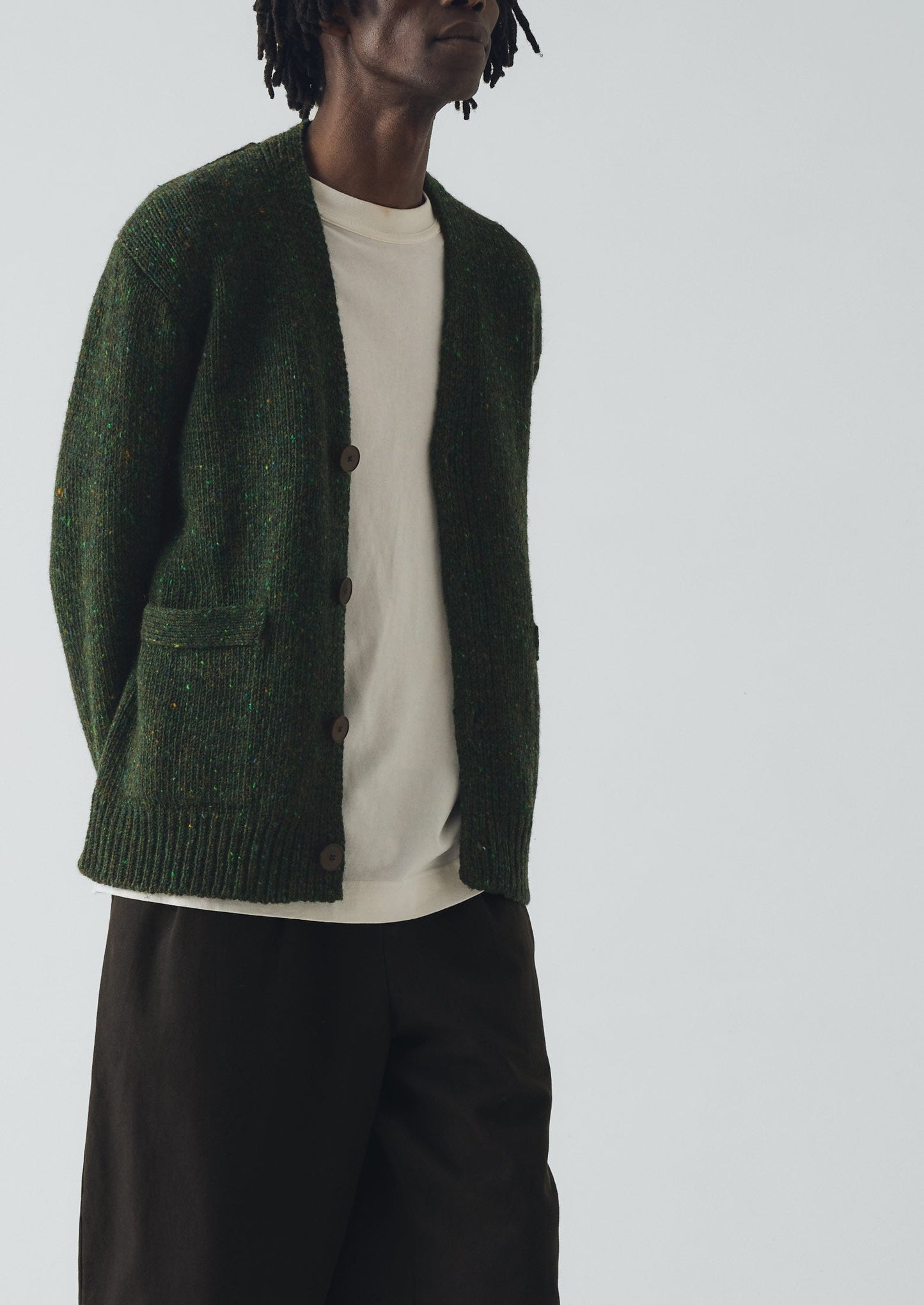 Cardigan con scollo a V in lana Donegal | Foresta