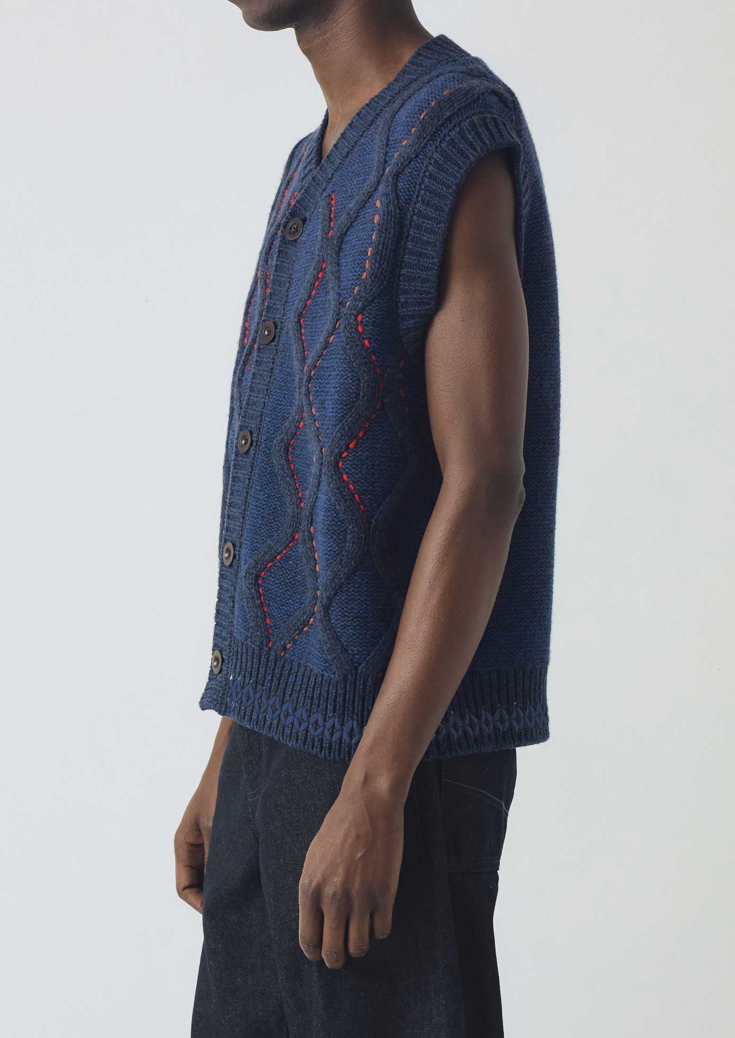 Canotta con bottoni decorati a mano | Blu Multi