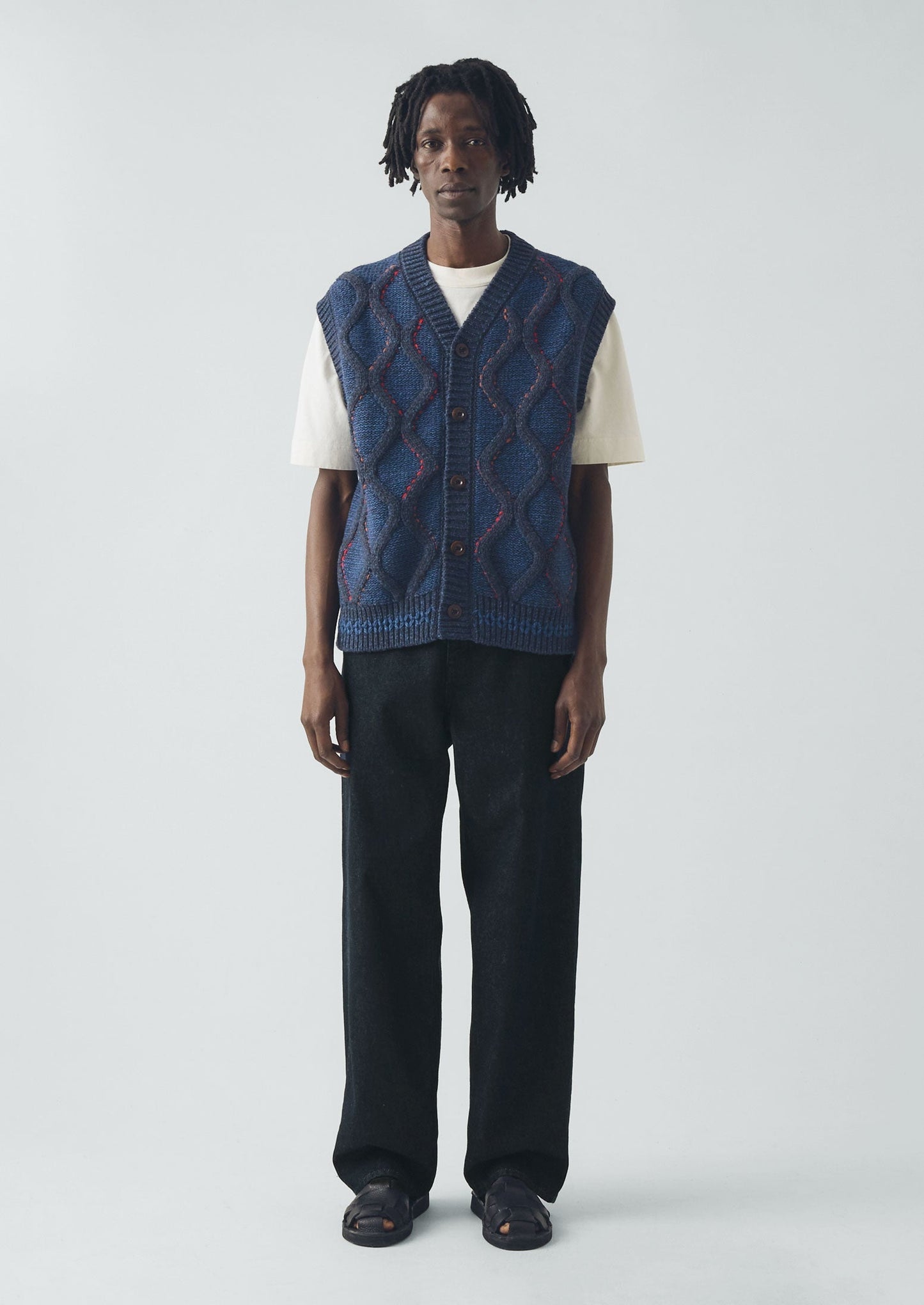 Canotta con bottoni decorati a mano | Blu Multi