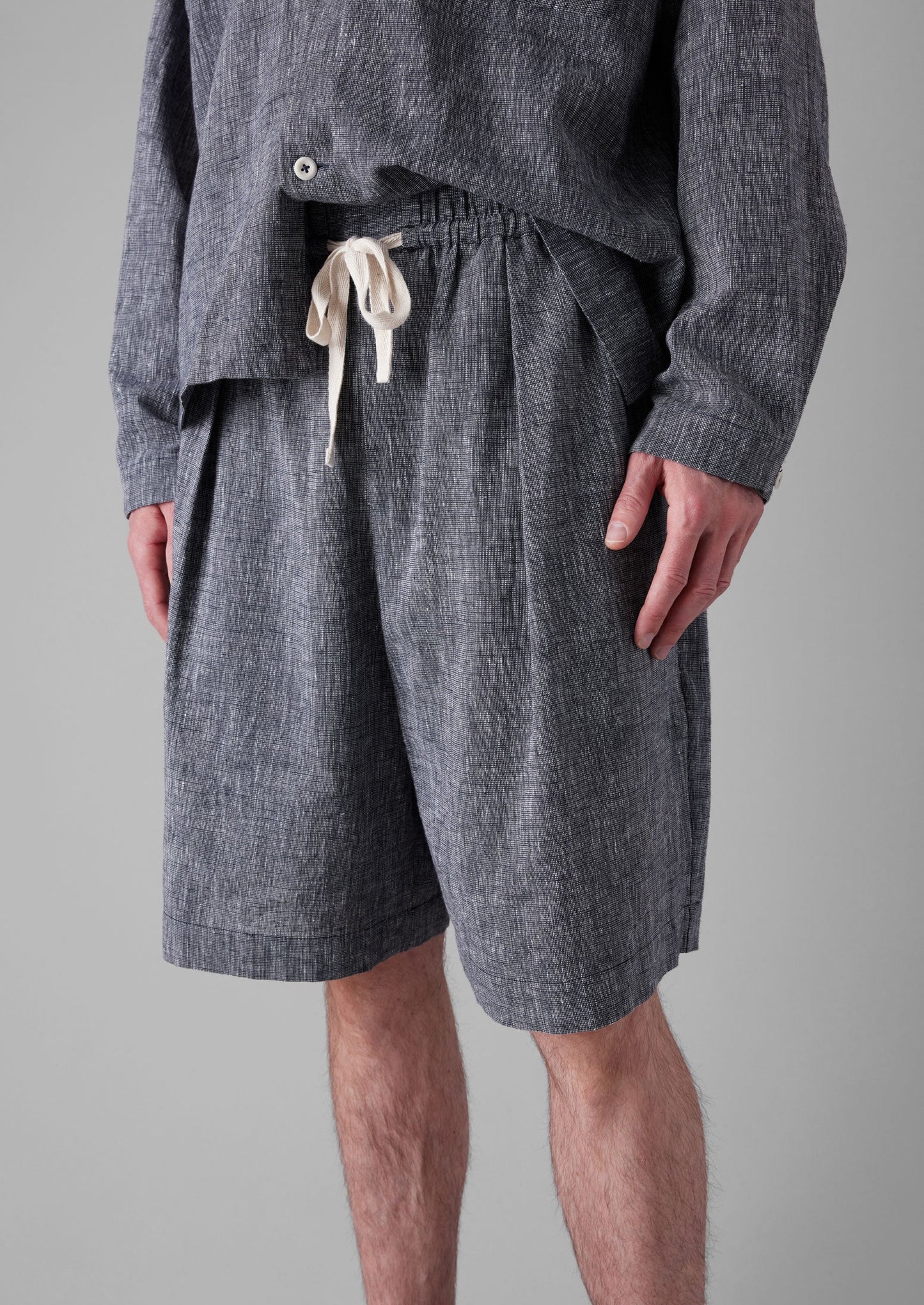 Pantaloncini in lino e cotone con coulisse | Blu mélange