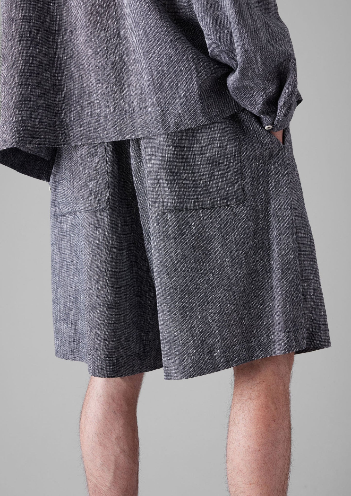 Pantaloncini in lino e cotone con coulisse | Blu mélange