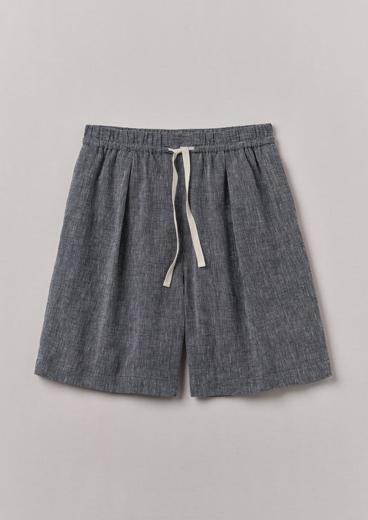 Pantaloncini in lino e cotone con coulisse | Blu mélange