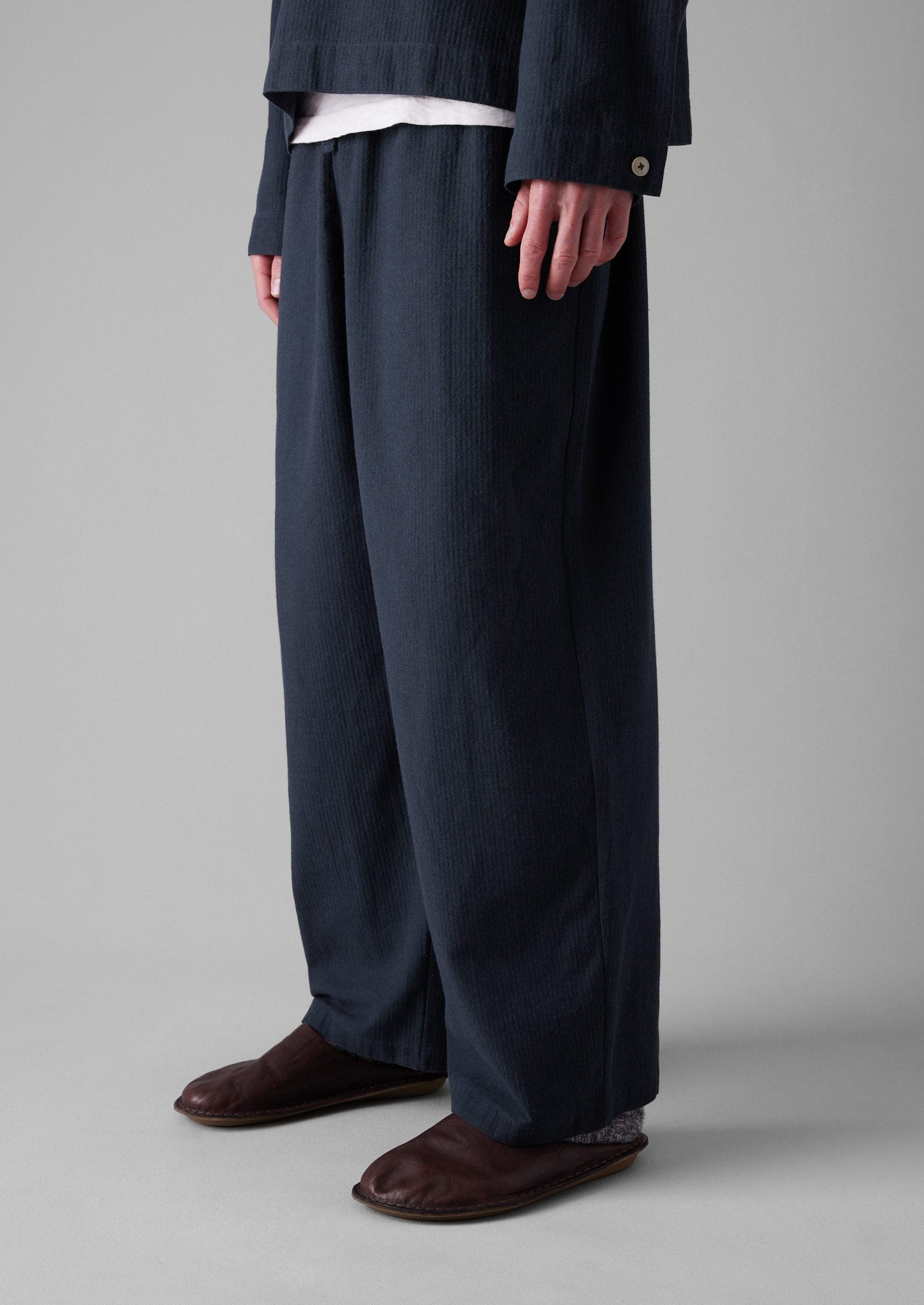 Pantaloni con coulisse in cotone spazzolato a spina di pesce | Blu ardesia
