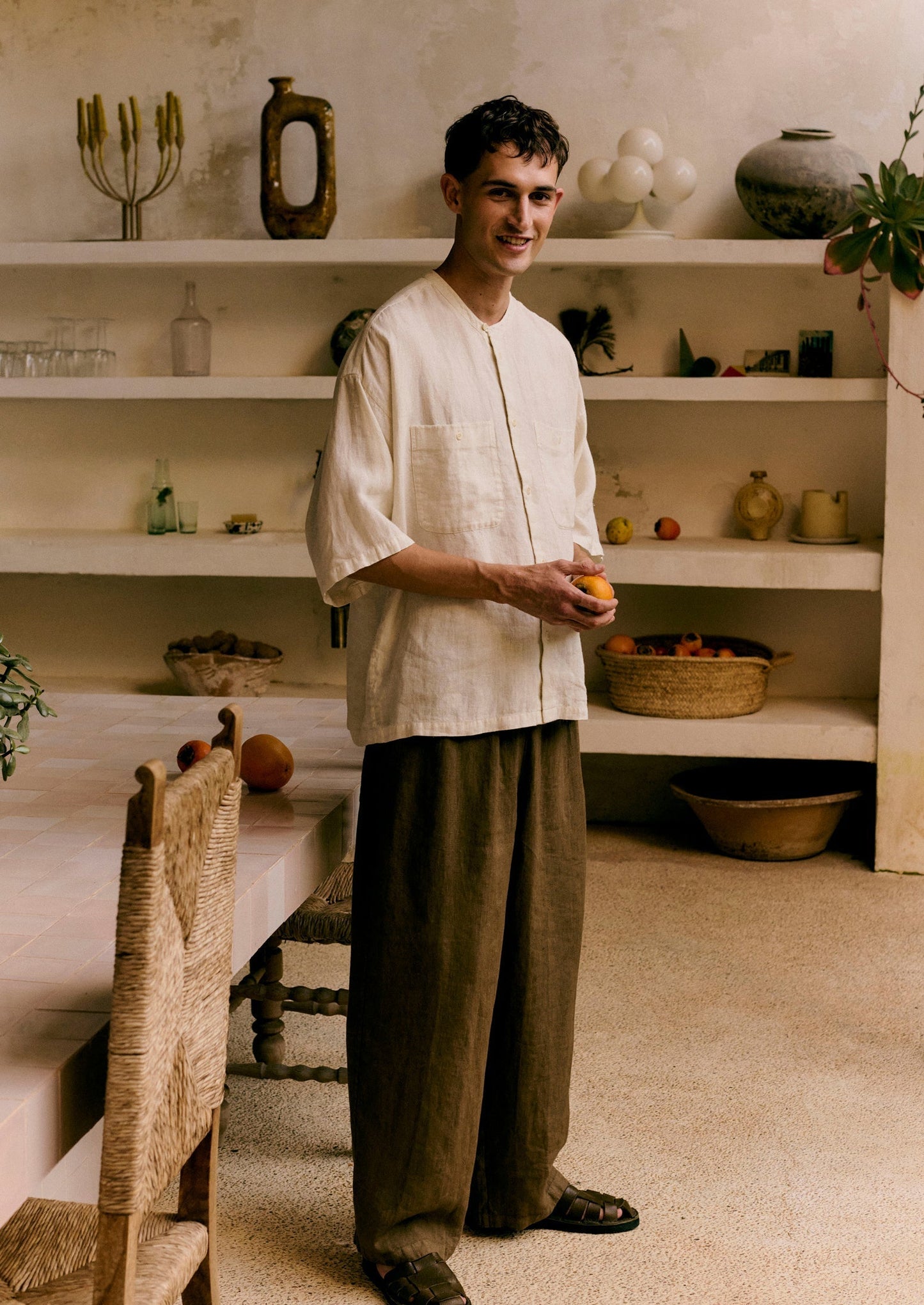 Pantaloni con coulisse in lino tinto in capo | Pera