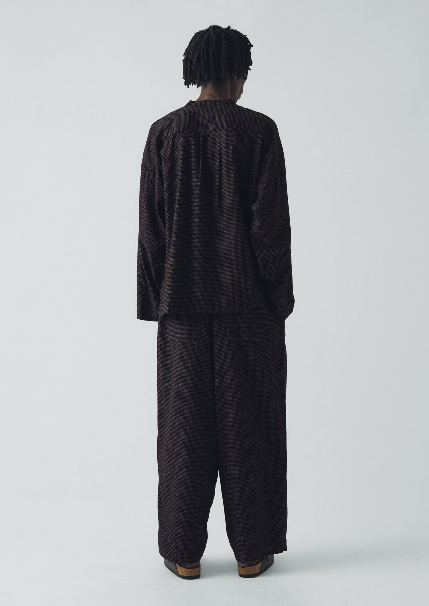 Pantaloni a pieghe in cotone e cashmere a quadri | Nero/Ecru