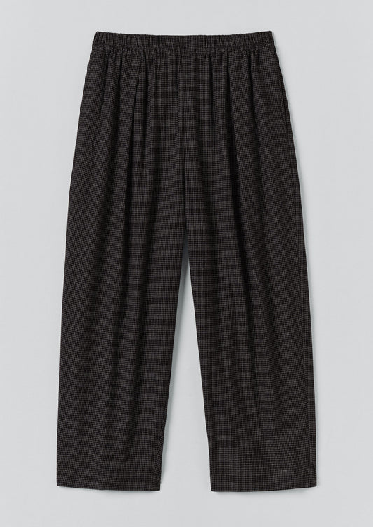 Pantaloni a pieghe in cotone e cashmere a quadri | Nero/Ecru