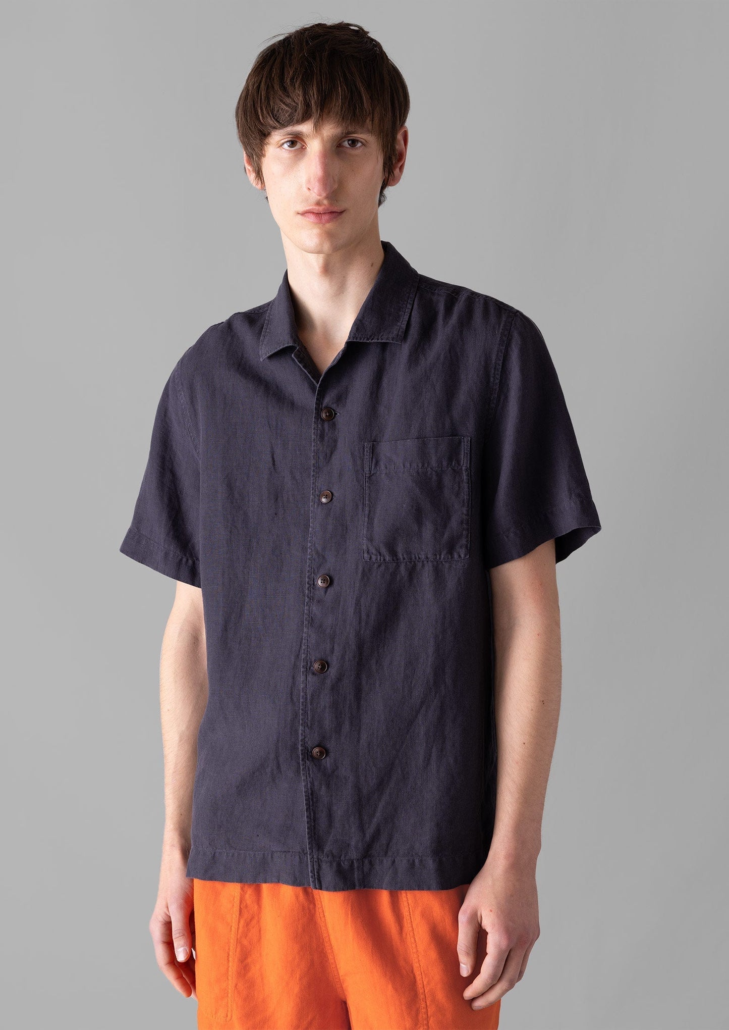 Camicia a maniche corte in lino | Ardesia