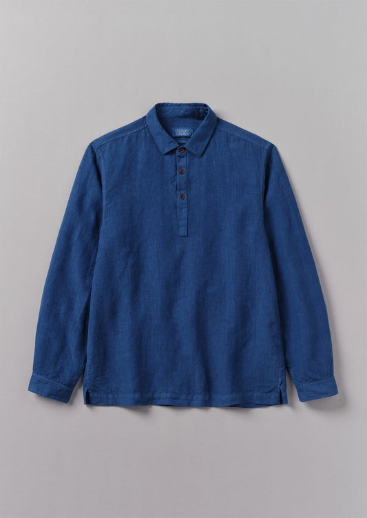 Camicia in lino con mezza abbottonatura | Cobalto