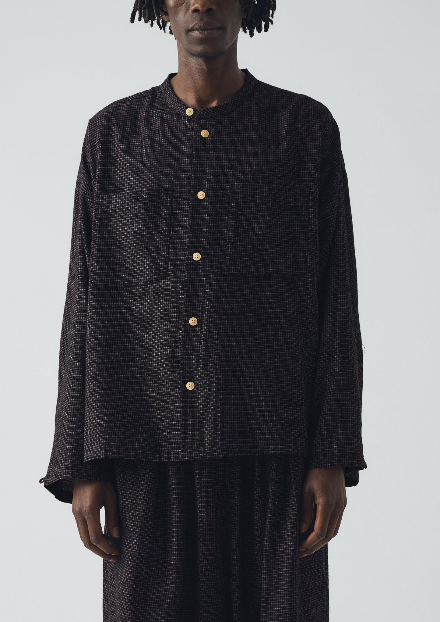 Camicia da giorno a quadri in cotone e cashmere | Nero/Ecru
